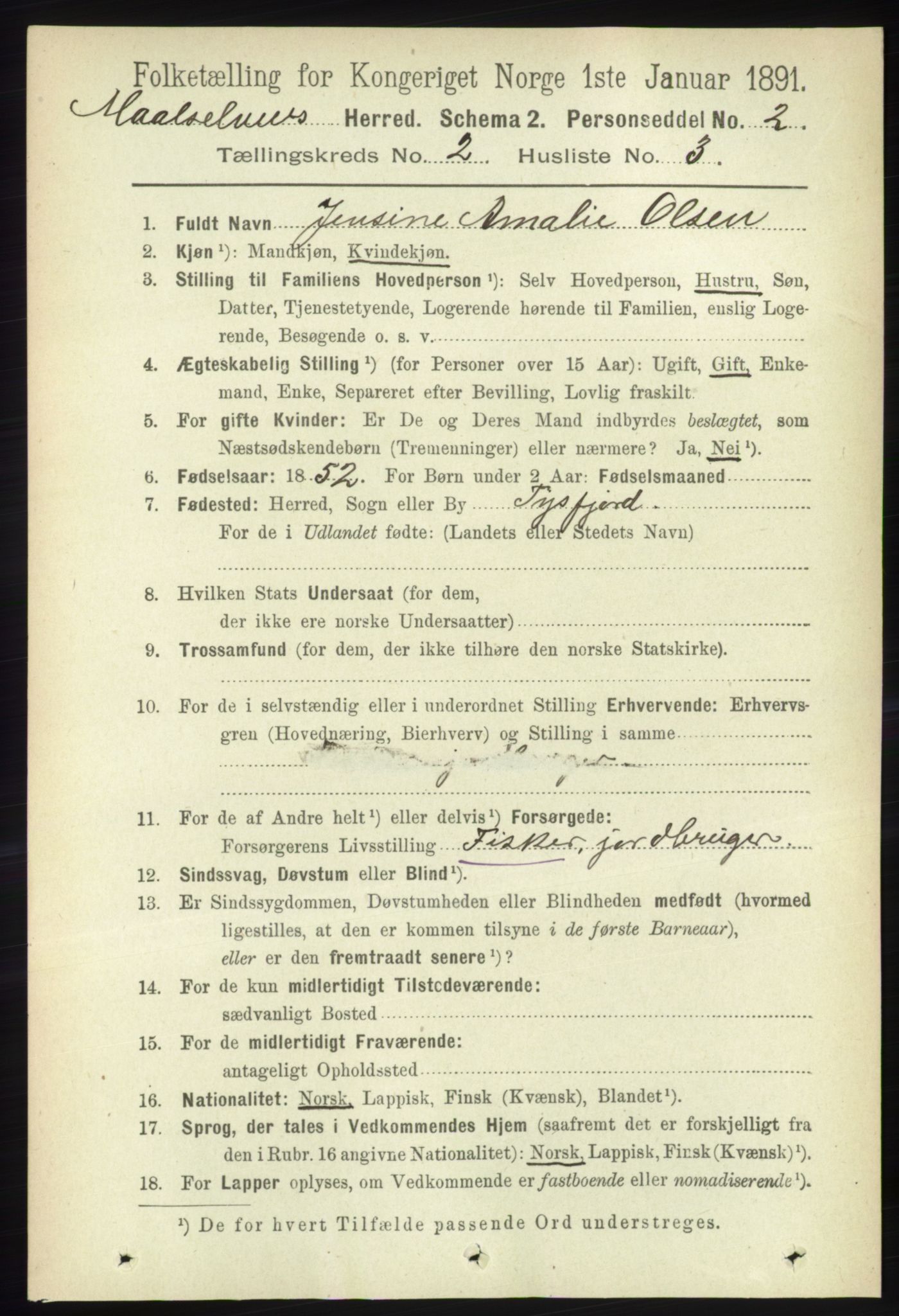 RA, 1891 census for 1924 Målselv, 1891, p. 311