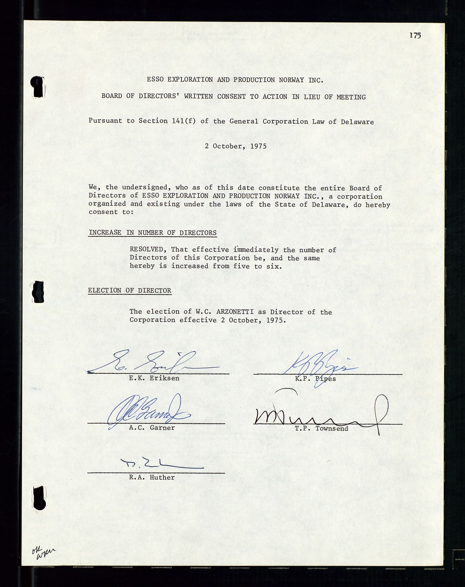 Pa 1512 - Esso Exploration and Production Norway Inc., SAST/A-101917/A/Aa/L0001/0002: Styredokumenter / Corporate records, Board meeting minutes, Agreements, Stocholder meetings, 1975-1979, p. 6