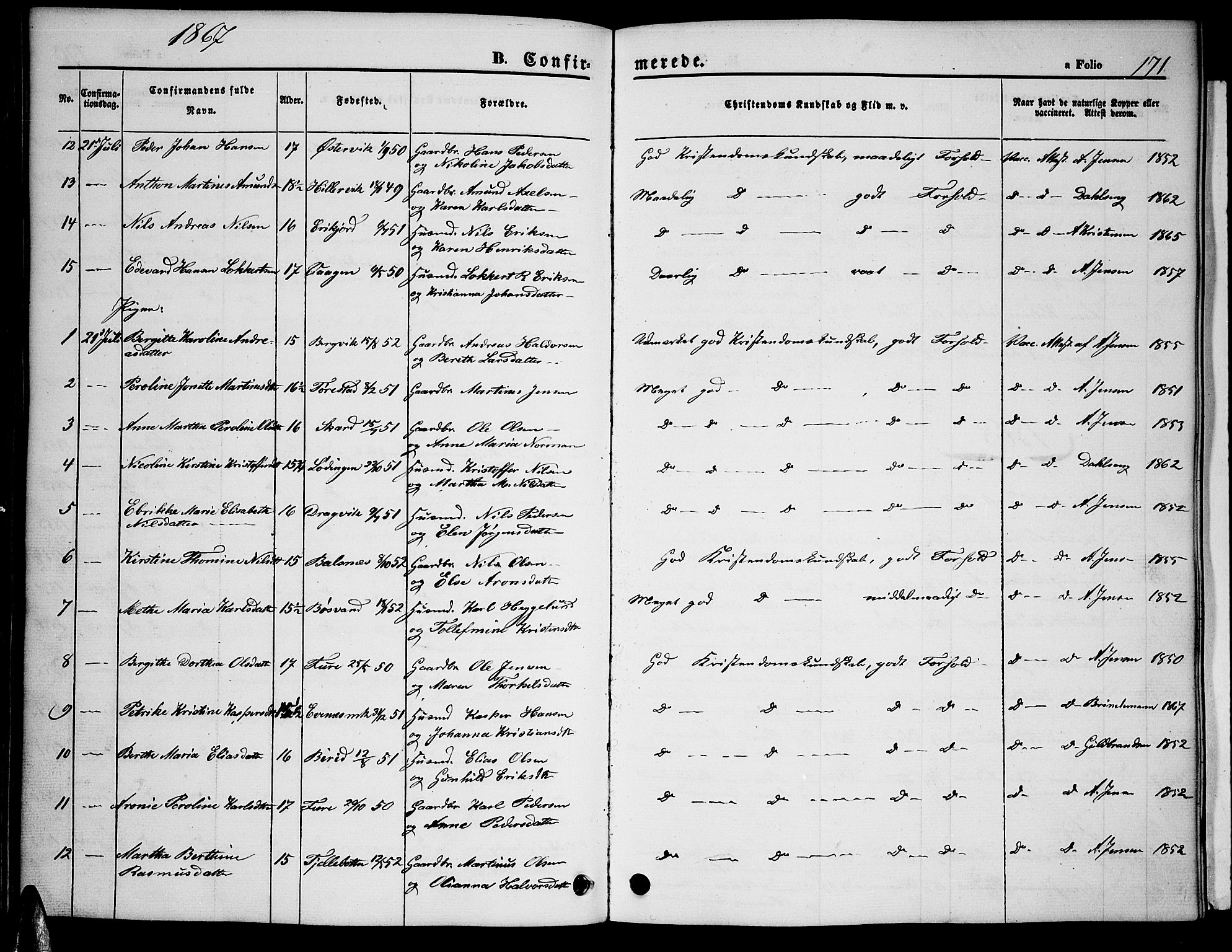 Ministerialprotokoller, klokkerbøker og fødselsregistre - Nordland, AV/SAT-A-1459/863/L0912: Parish register (copy) no. 863C02, 1858-1876, p. 171