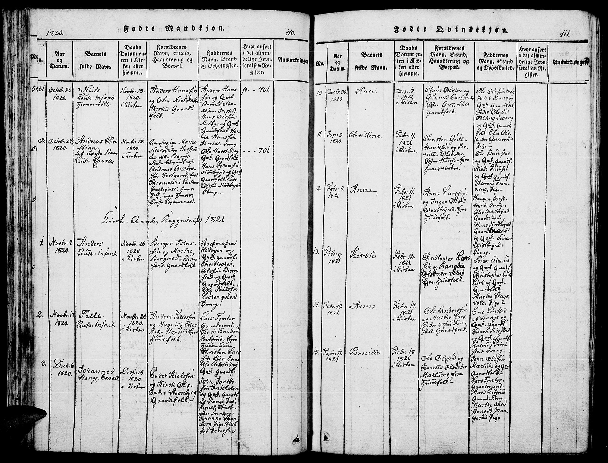 Romedal prestekontor, SAH/PREST-004/K/L0002: Parish register (official) no. 2, 1814-1828, p. 110-111