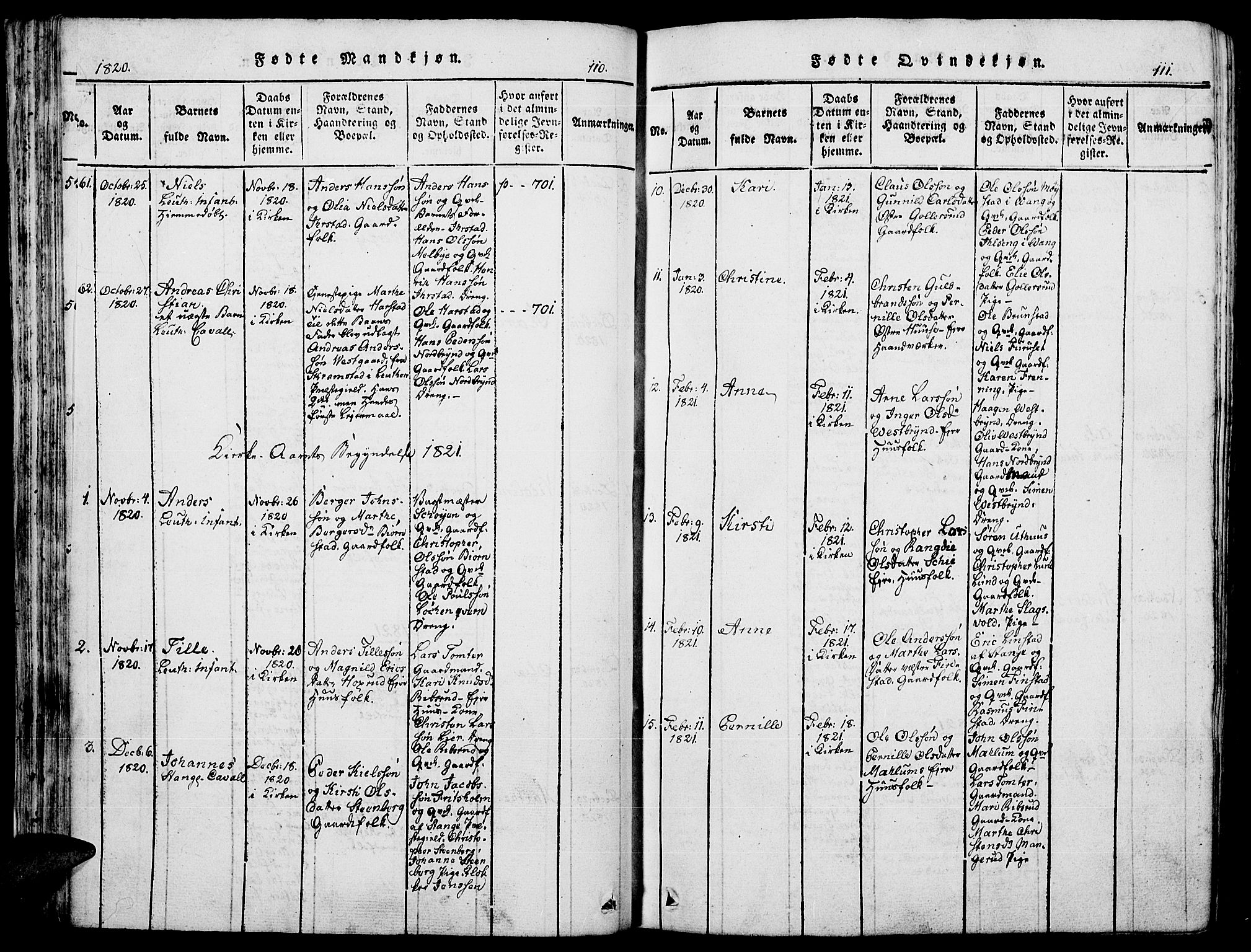 Romedal prestekontor, AV/SAH-PREST-004/K/L0002: Parish register (official) no. 2, 1814-1828, p. 110-111