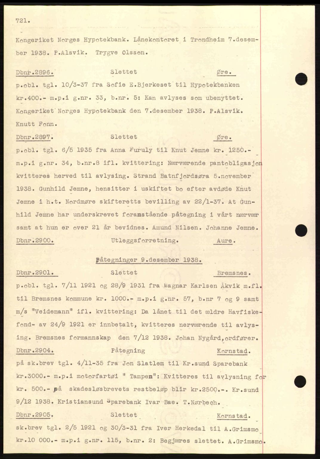 Nordmøre sorenskriveri, AV/SAT-A-4132/1/2/2Ca: Mortgage book no. C80, 1936-1939, Diary no: : 2896/1938