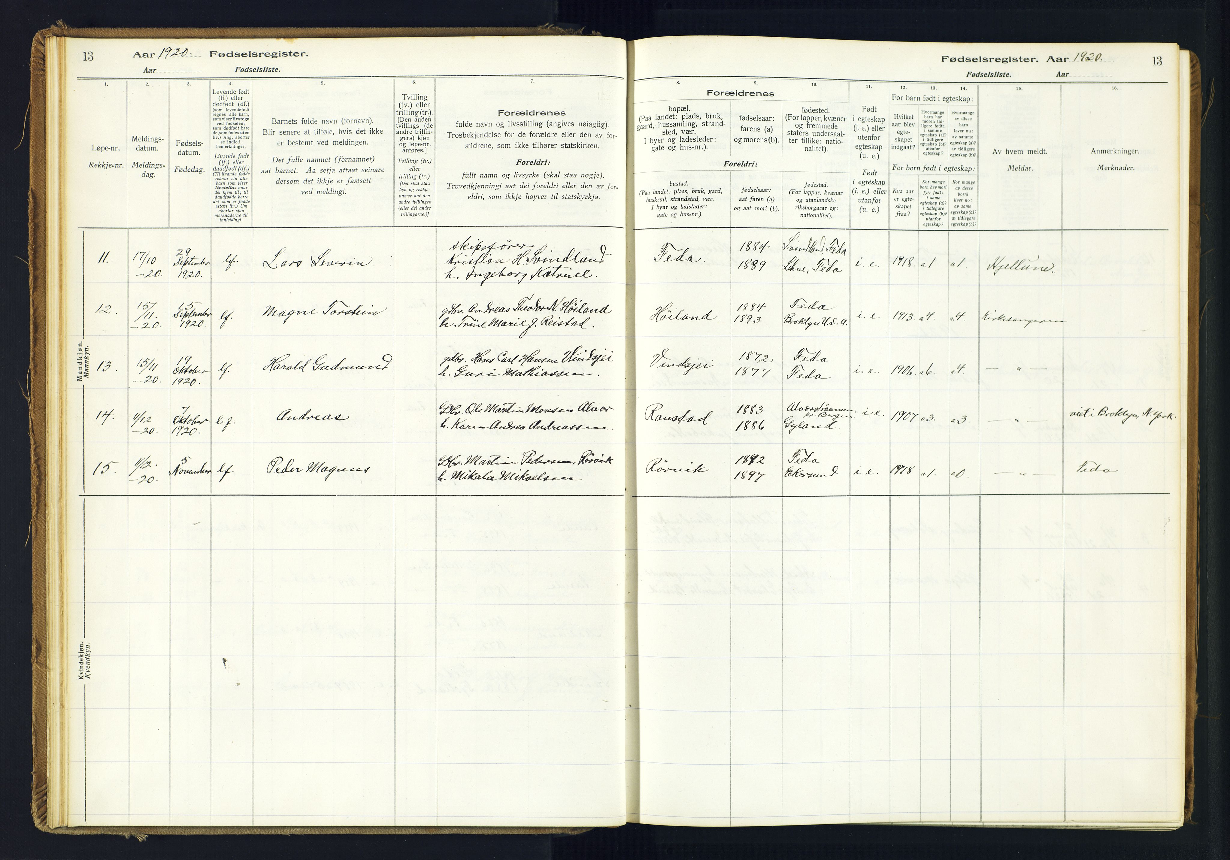 Kvinesdal sokneprestkontor, SAK/1111-0026/J/Ja/L0005: Birth register no. 5, 1916-1982, p. 13