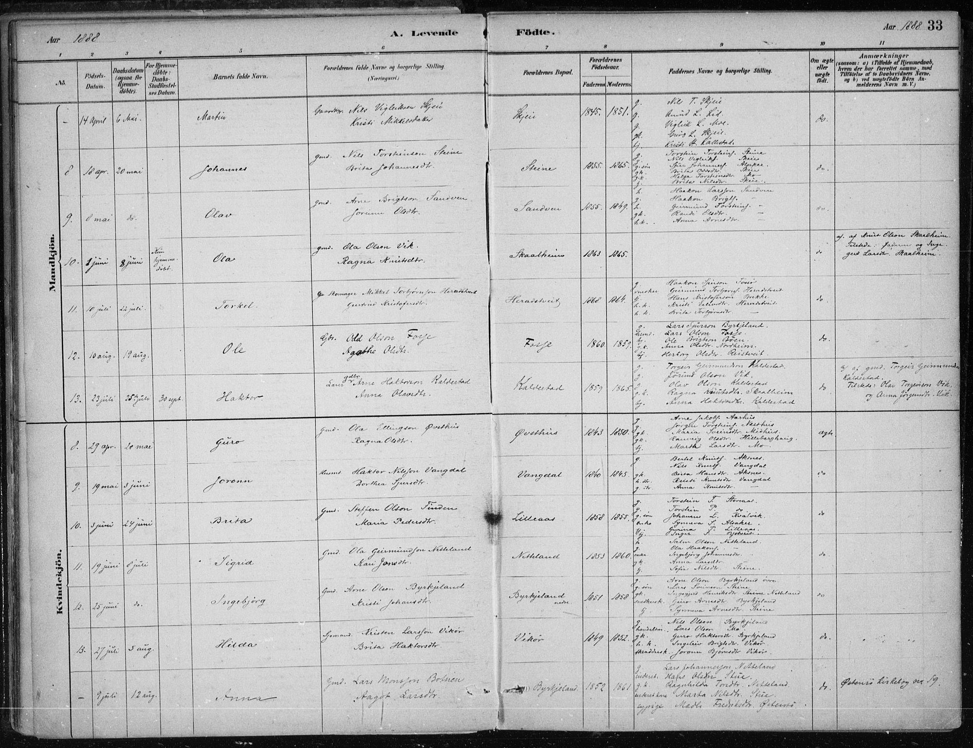 Kvam sokneprestembete, AV/SAB-A-76201/H/Haa: Parish register (official) no. B  1, 1880-1908, p. 33