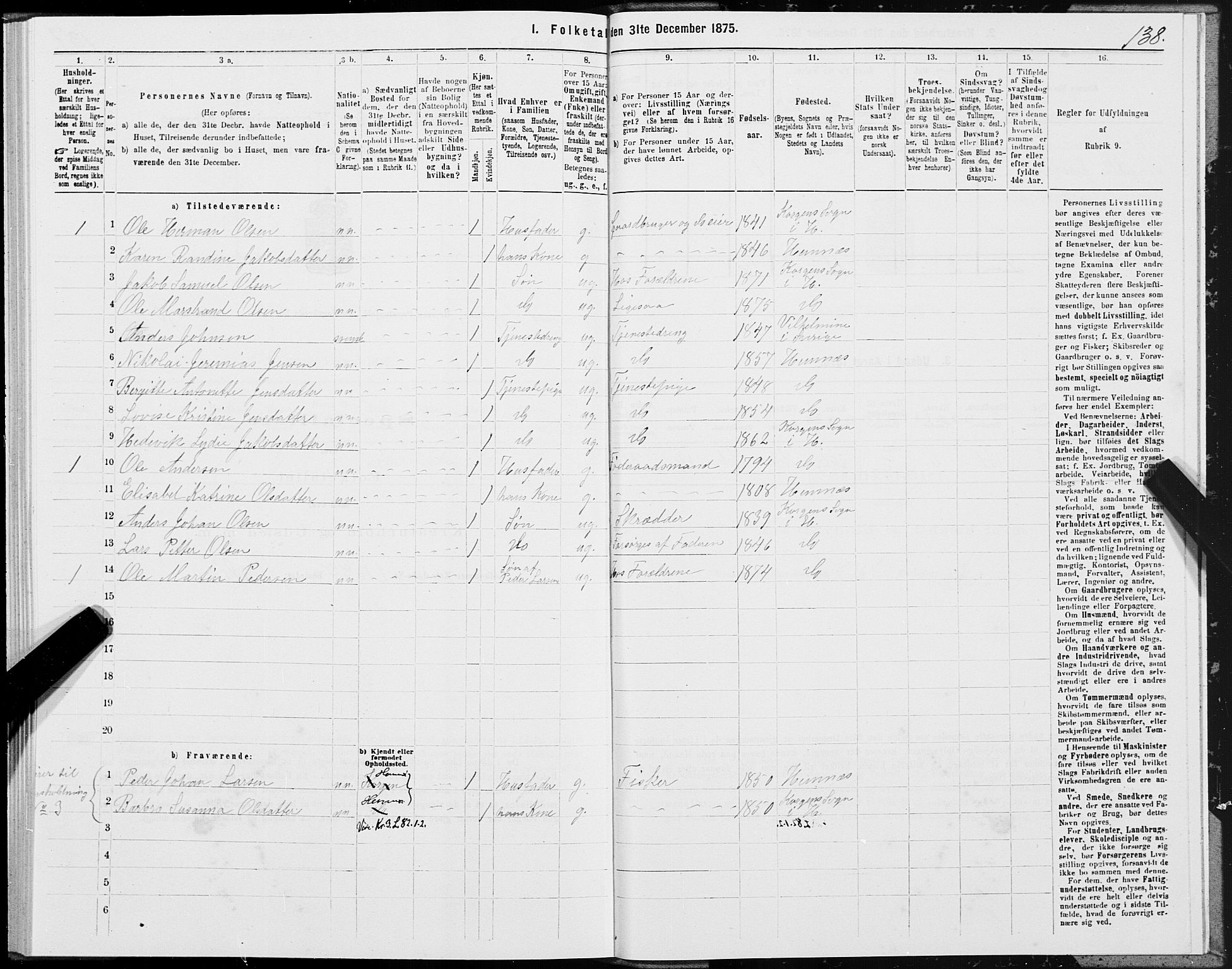 SAT, 1875 census for 1832P Hemnes, 1875, p. 3138