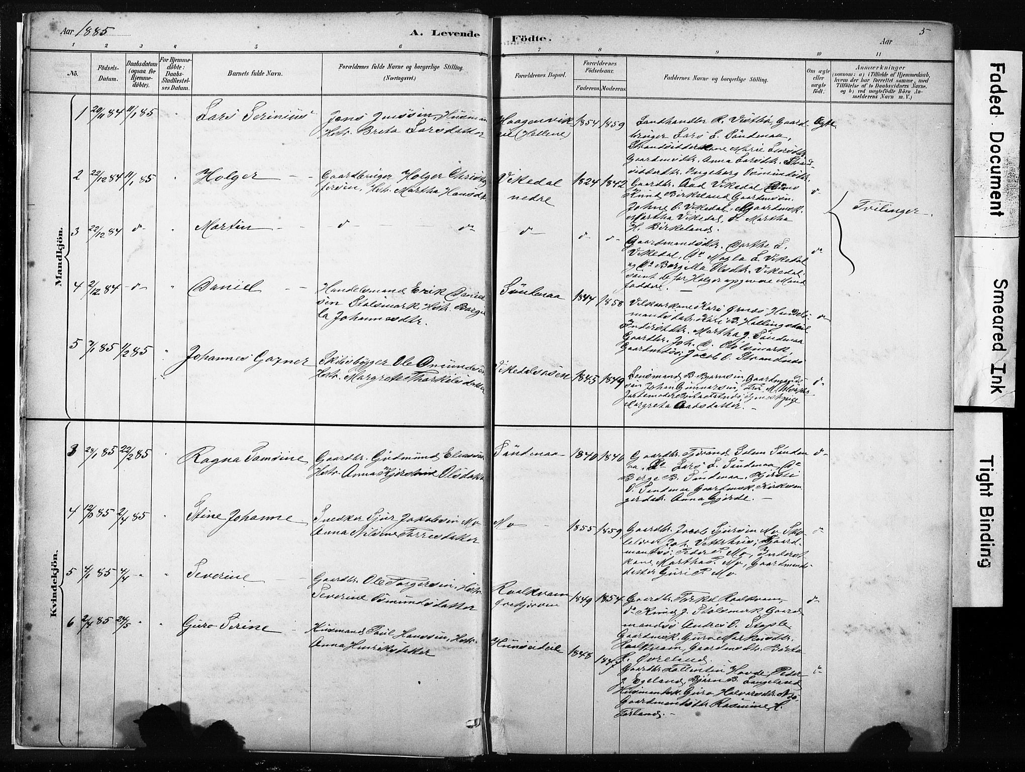 Vikedal sokneprestkontor, AV/SAST-A-101840/01/IV: Parish register (official) no. A 10, 1884-1907, p. 5