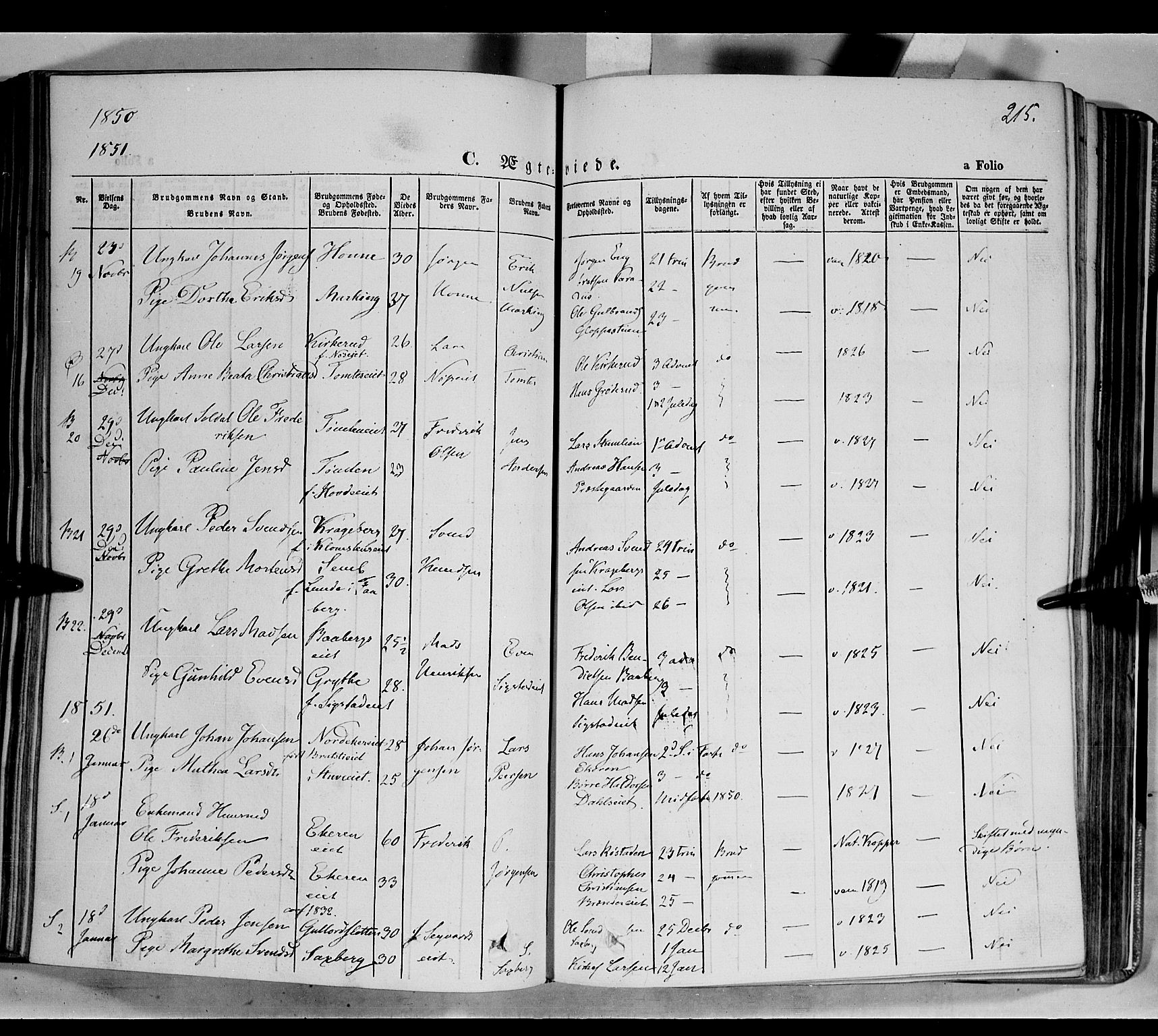 Biri prestekontor, SAH/PREST-096/H/Ha/Haa/L0005: Parish register (official) no. 5, 1843-1854, p. 215