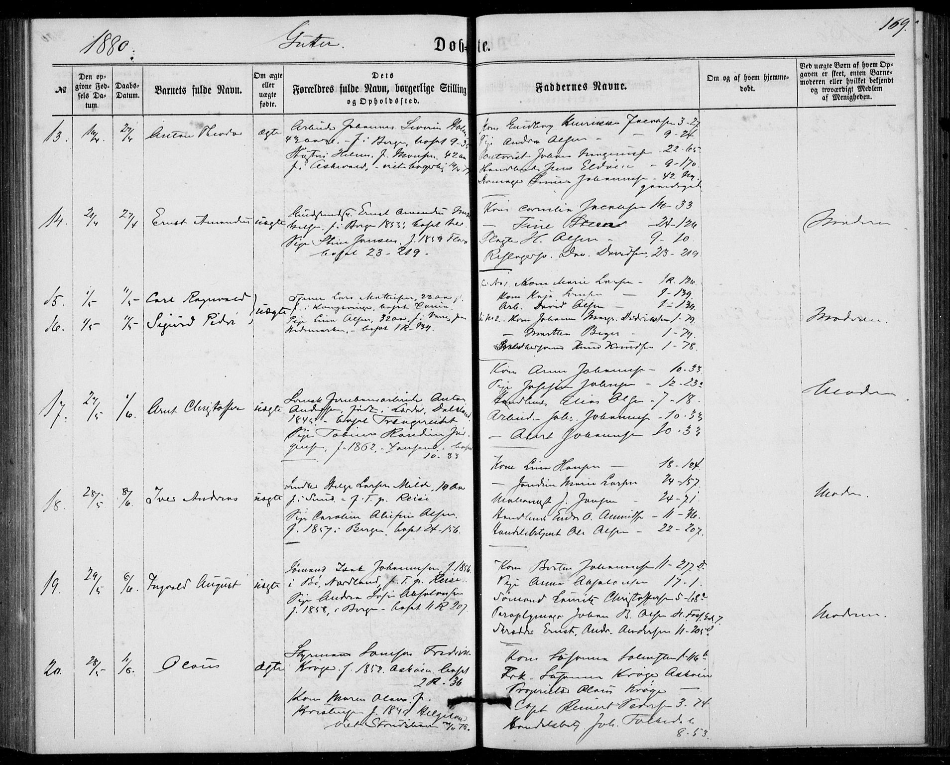 Fødselsstiftelsens sokneprestembete, ført av overlegen*, SAB/-: Parish register (official) no. A 1, 1863-1883, p. 169