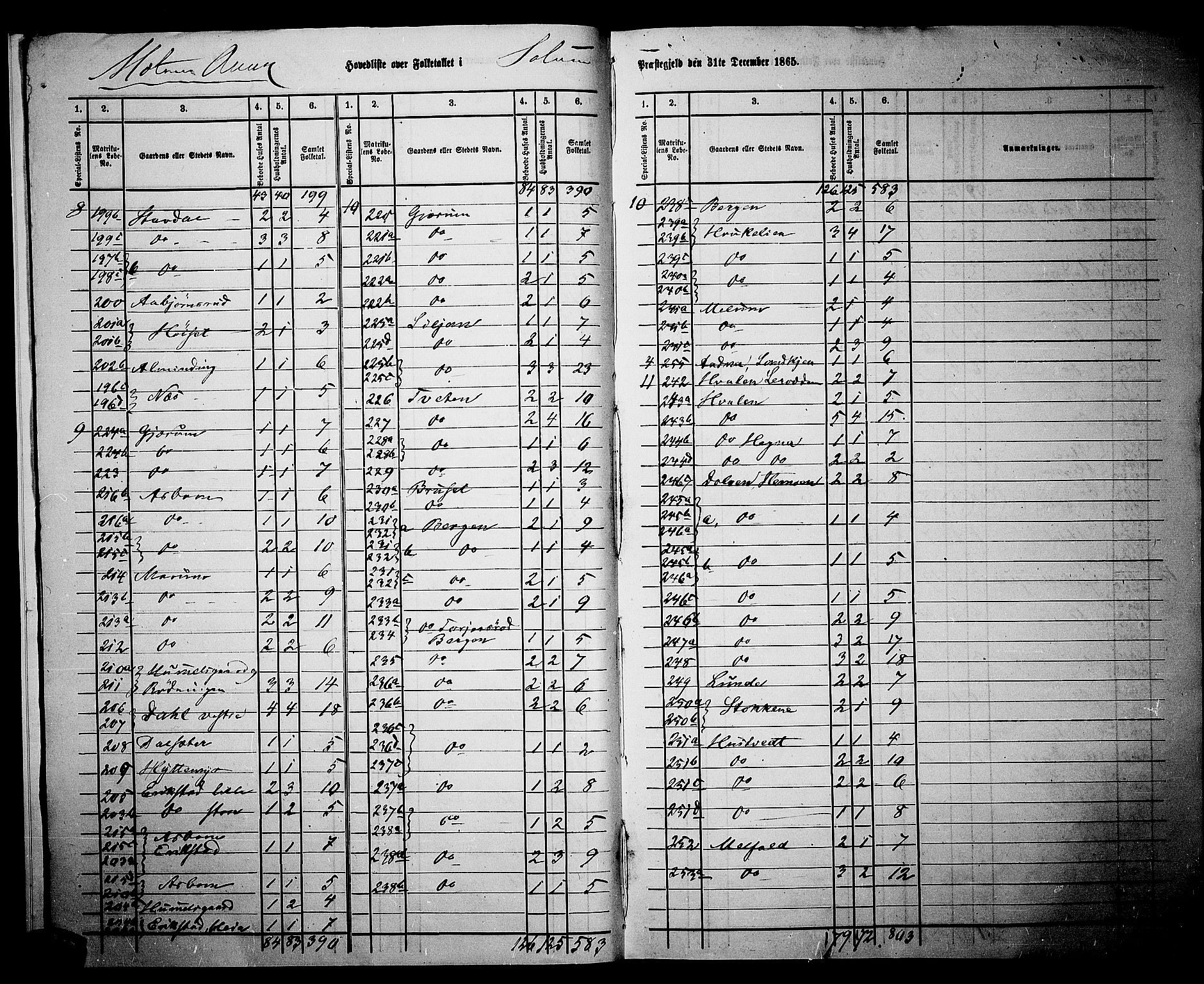 RA, 1865 census for Solum, 1865, p. 11