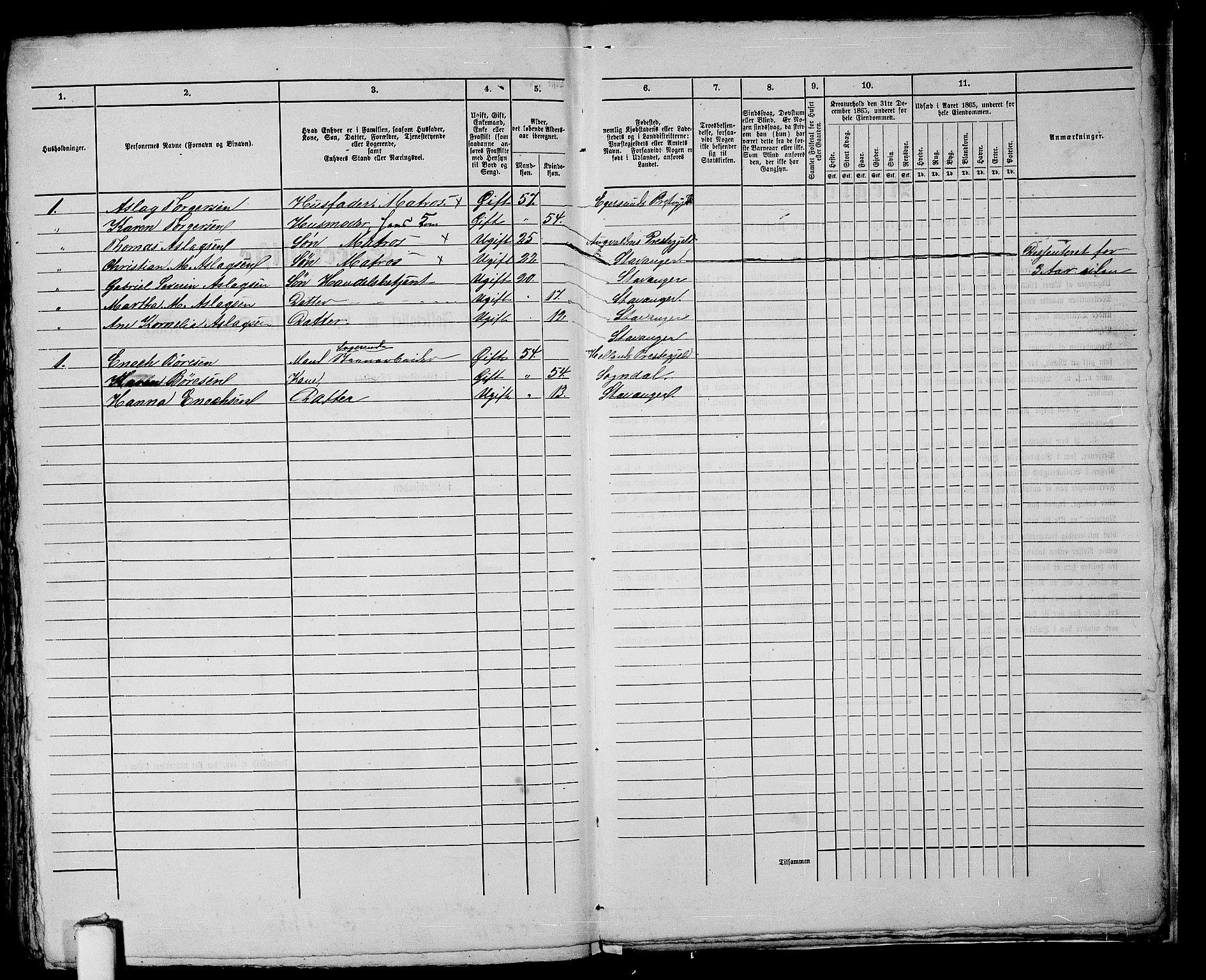 RA, 1865 census for Stavanger, 1865, p. 511