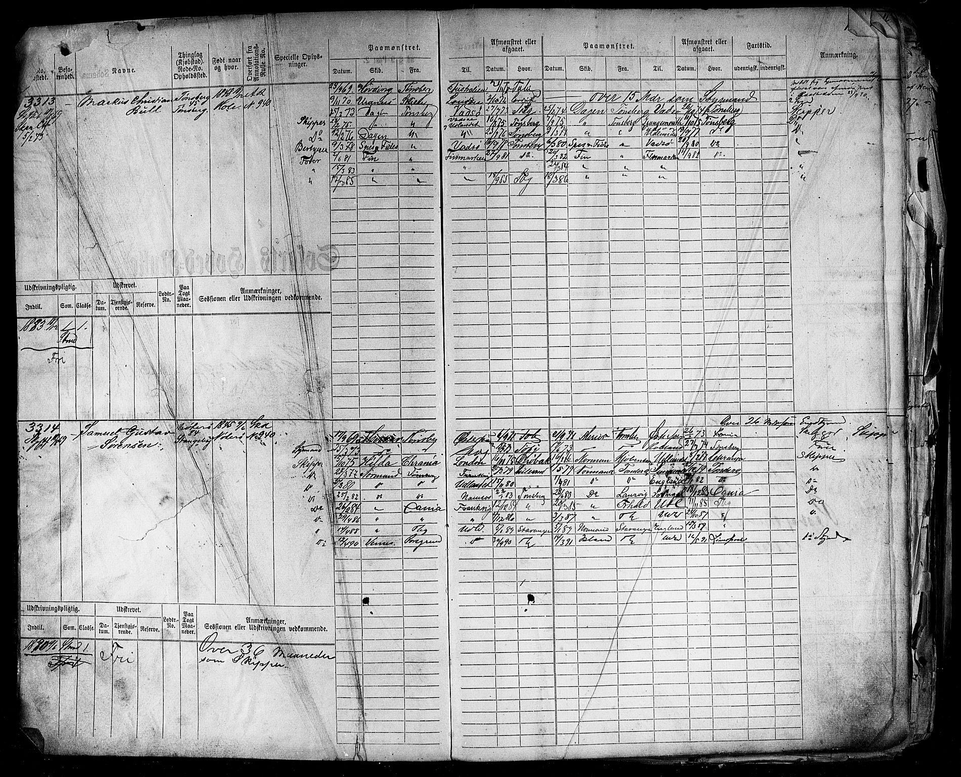 Tønsberg innrulleringskontor, SAKO/A-786/F/Fc/Fca/L0006: Hovedrulle Patent nr. 3313-4407, 1869-1871, p. 3