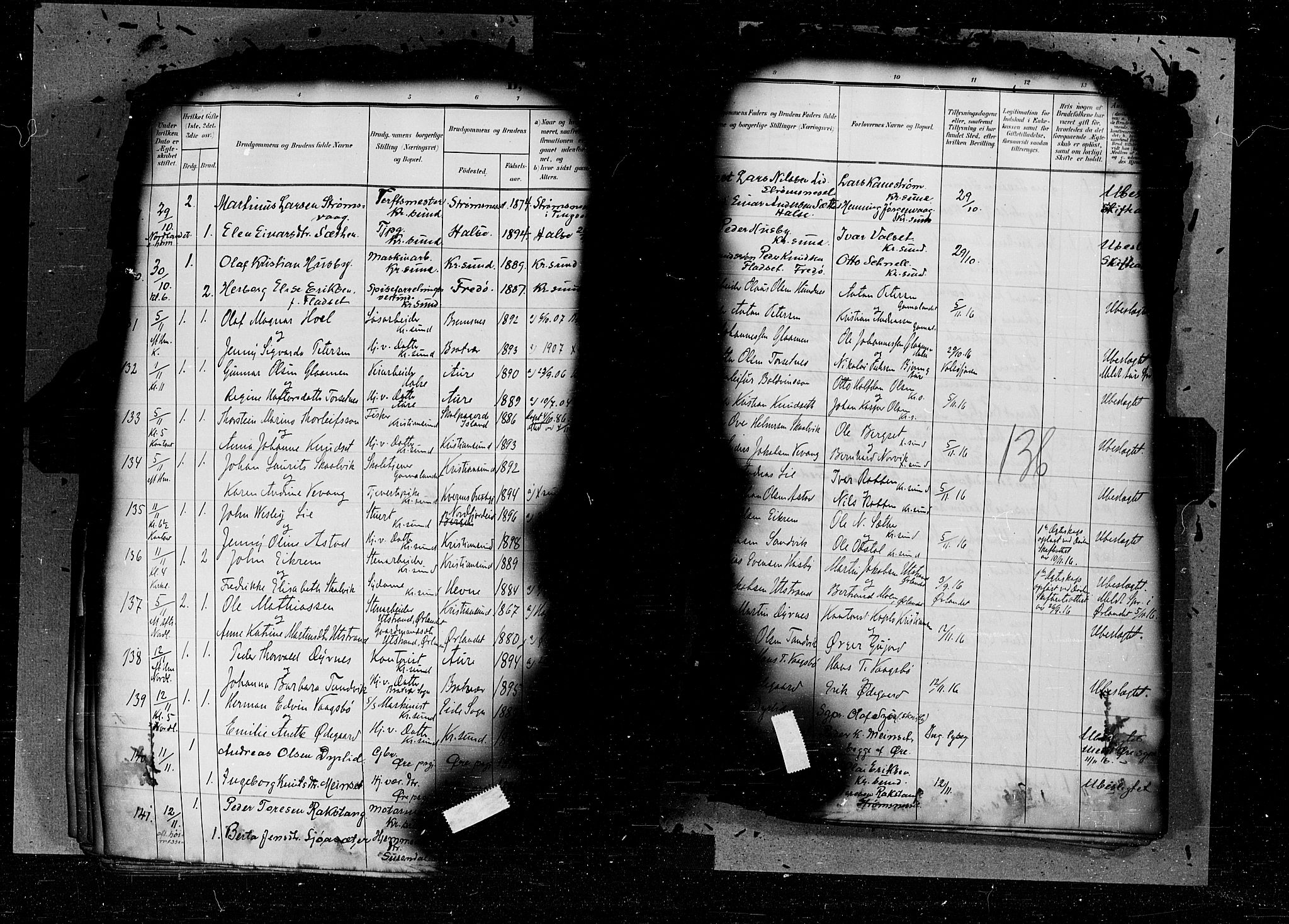 Kristiansund sokneprestkontor, AV/SAT-A-1068/1/I/I1: Parish register (official) no. 6d, 1905-1917, p. 136