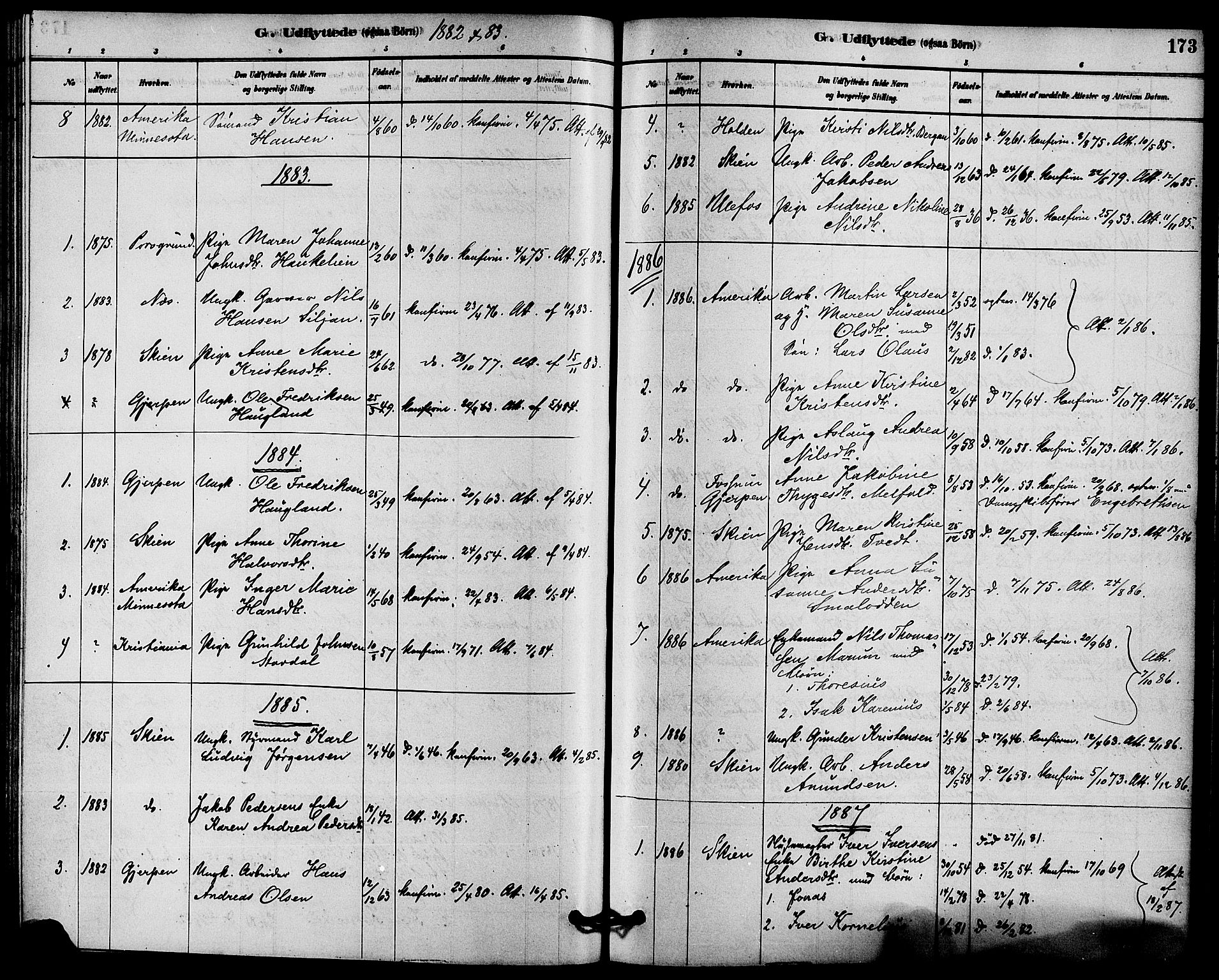 Solum kirkebøker, AV/SAKO-A-306/F/Fb/L0001: Parish register (official) no. II 1, 1877-1892, p. 173