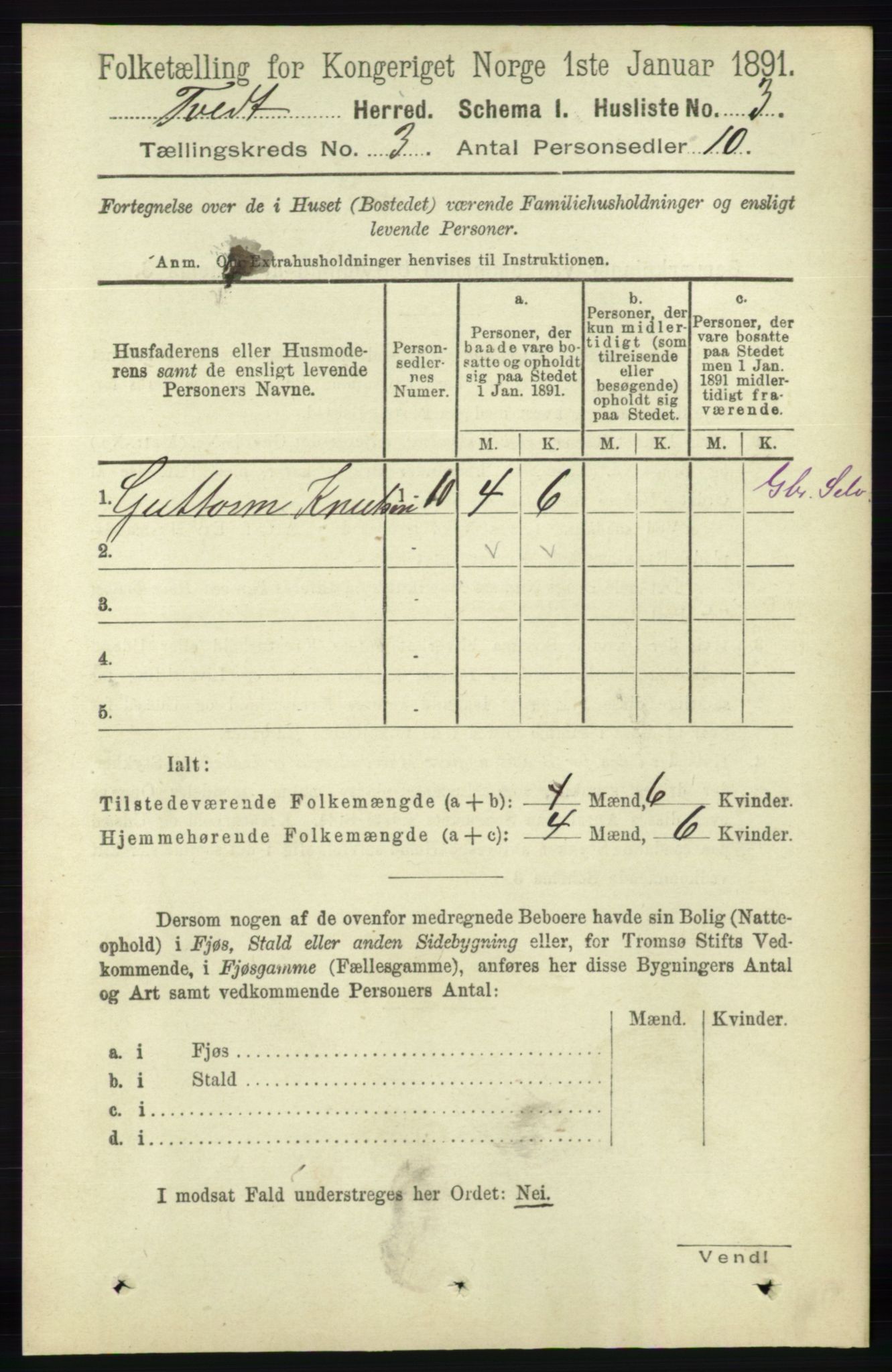 RA, 1891 census for 1013 Tveit, 1891, p. 1090