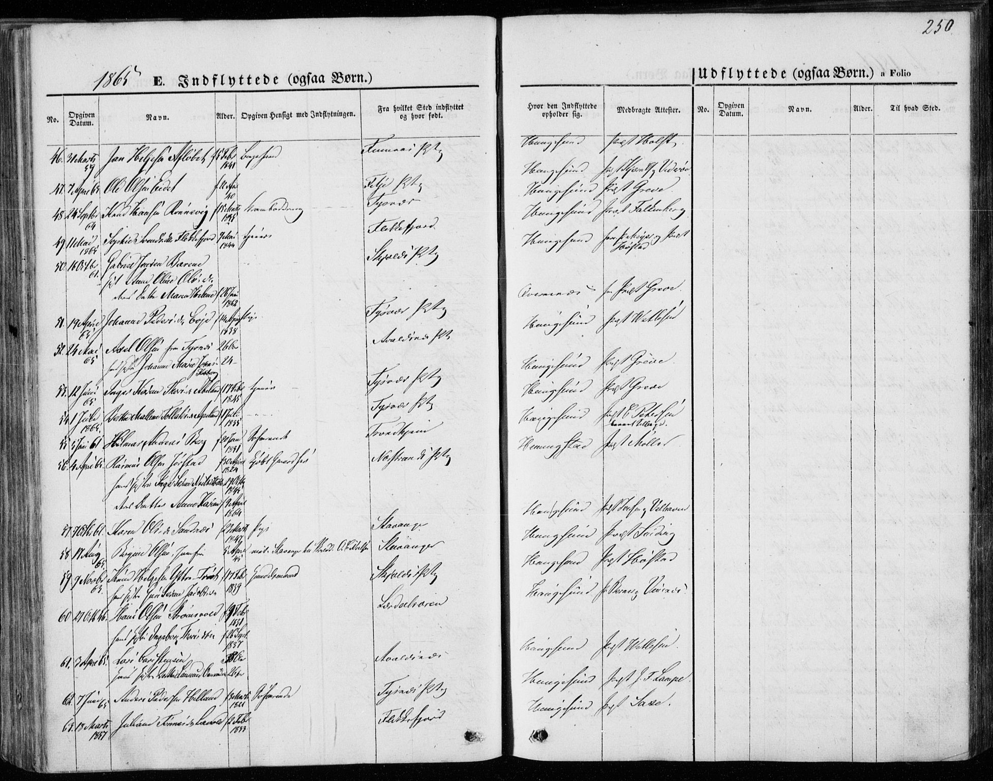 Torvastad sokneprestkontor, SAST/A -101857/H/Ha/Haa/L0011: Parish register (official) no. A 11, 1857-1866, p. 250