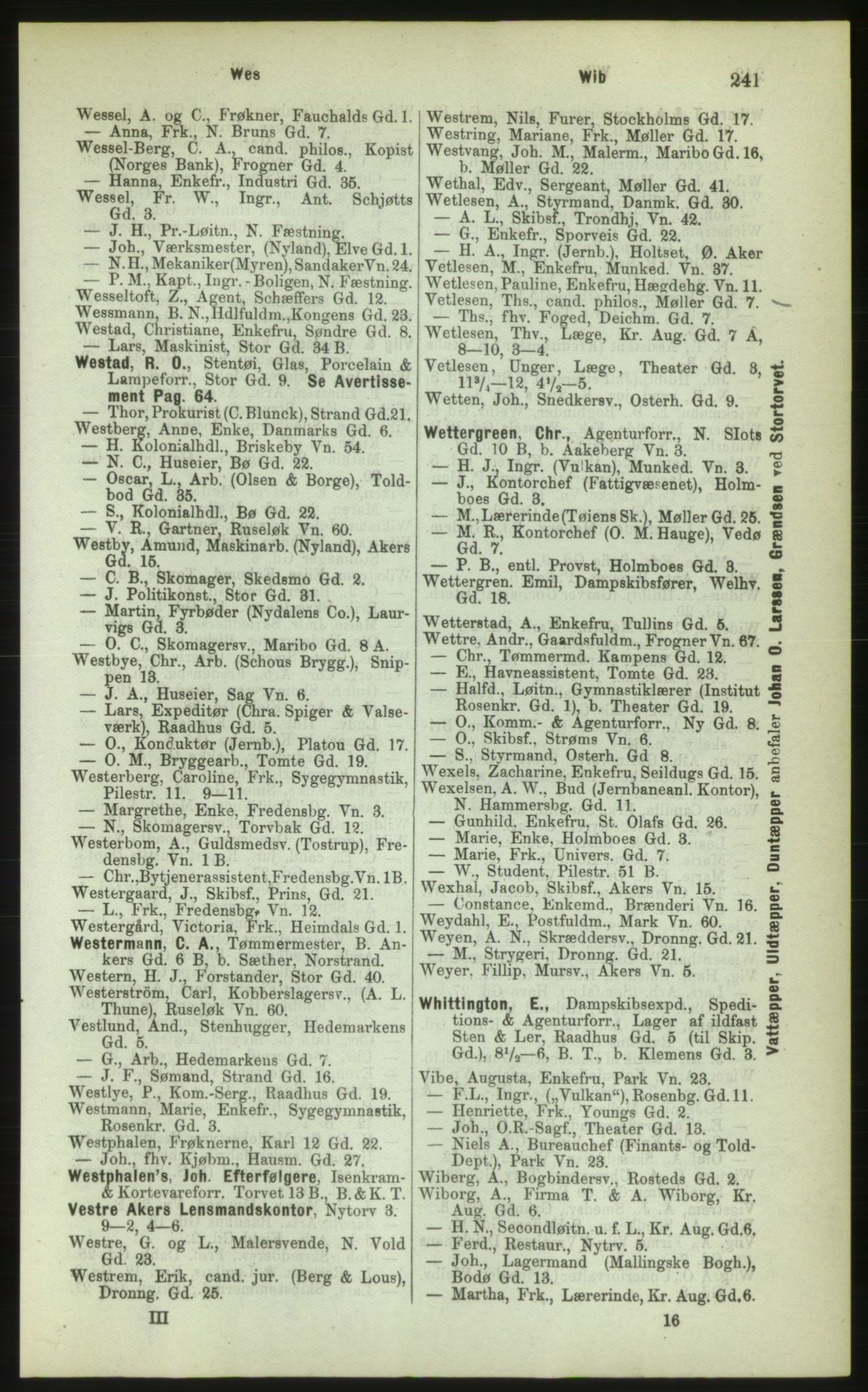 Kristiania/Oslo adressebok, PUBL/-, 1883, p. 241