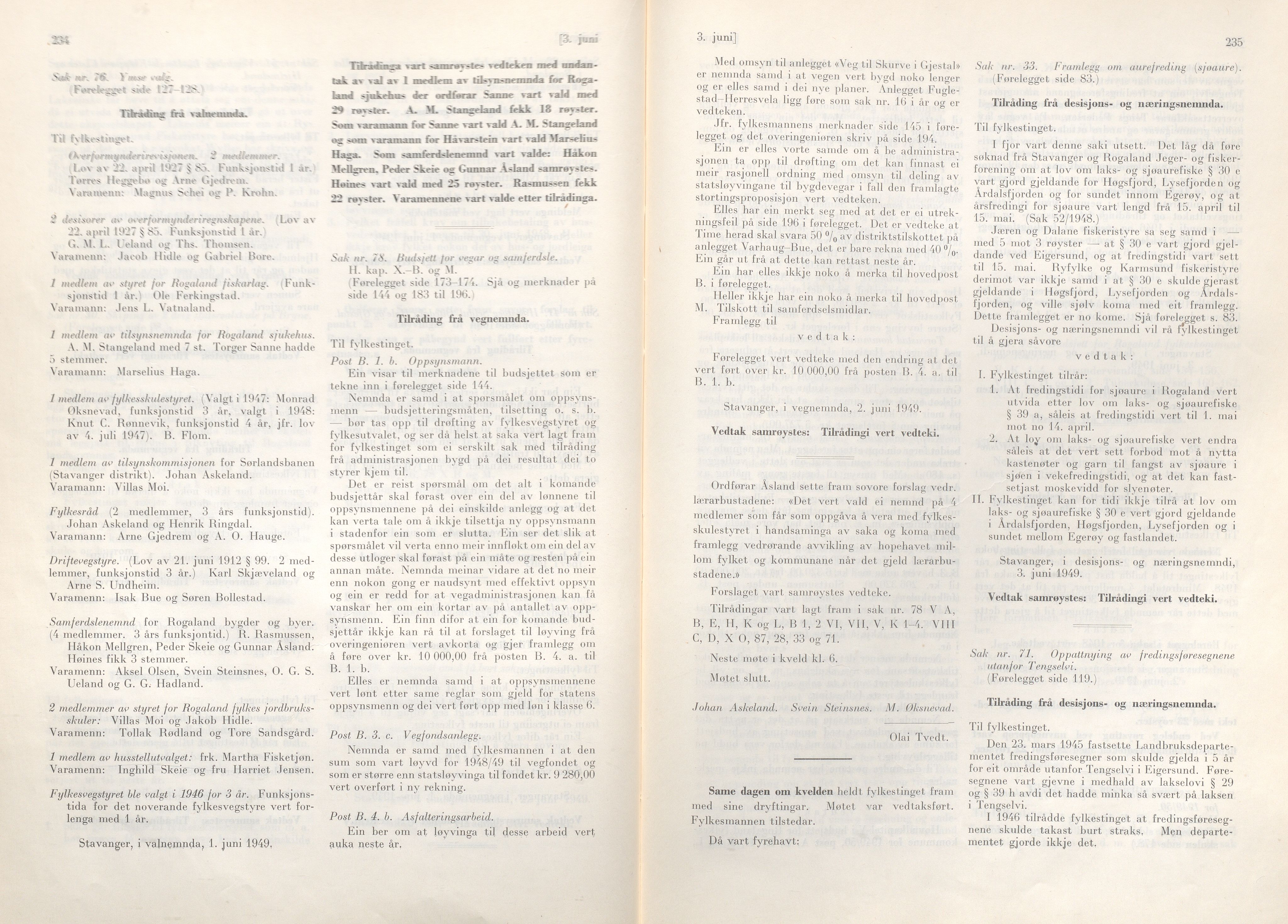 Rogaland fylkeskommune - Fylkesrådmannen , IKAR/A-900/A/Aa/Aaa/L0068: Møtebok , 1949, p. 234-235