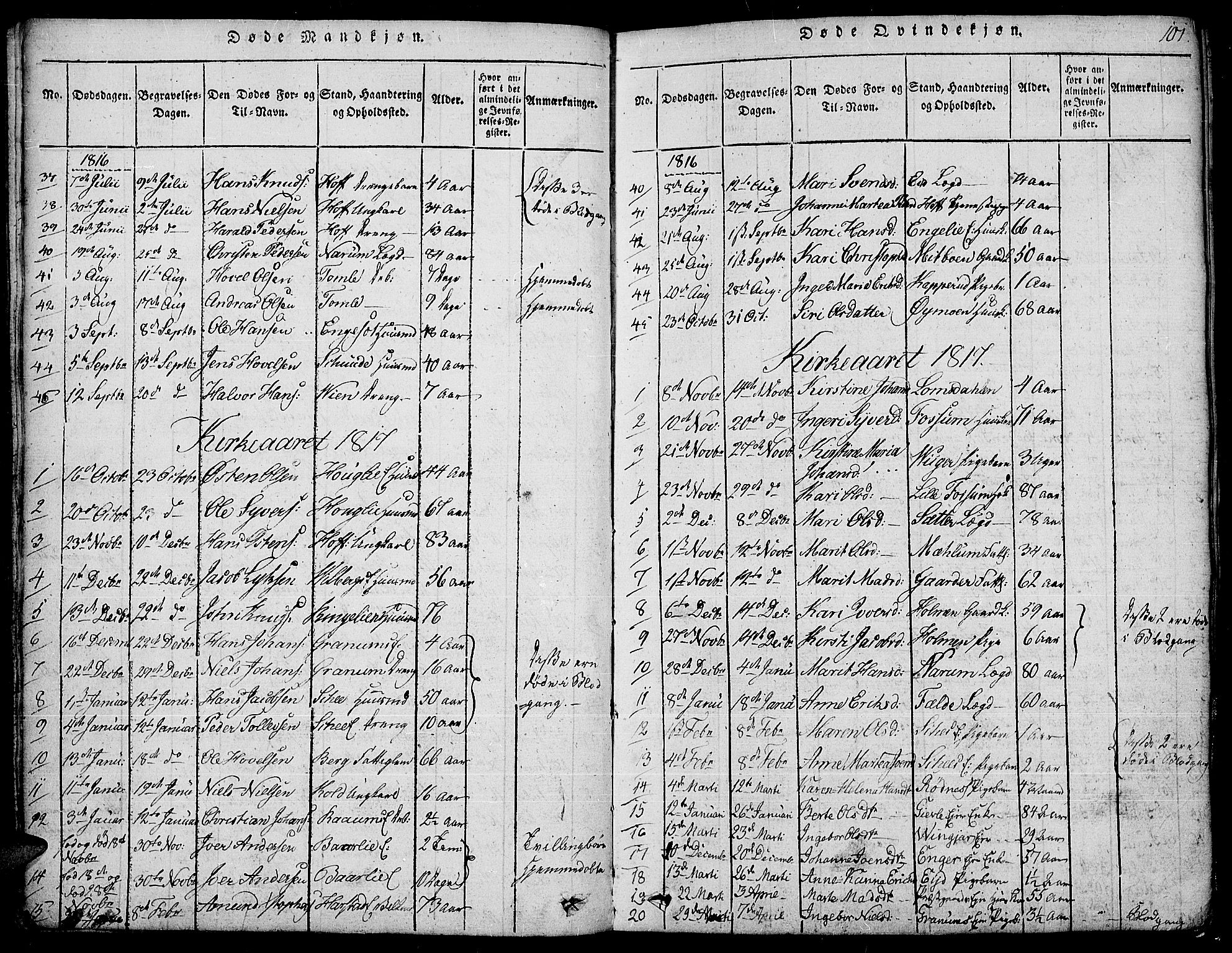 Land prestekontor, SAH/PREST-120/H/Ha/Hab/L0001: Parish register (copy) no. 1, 1814-1833, p. 101