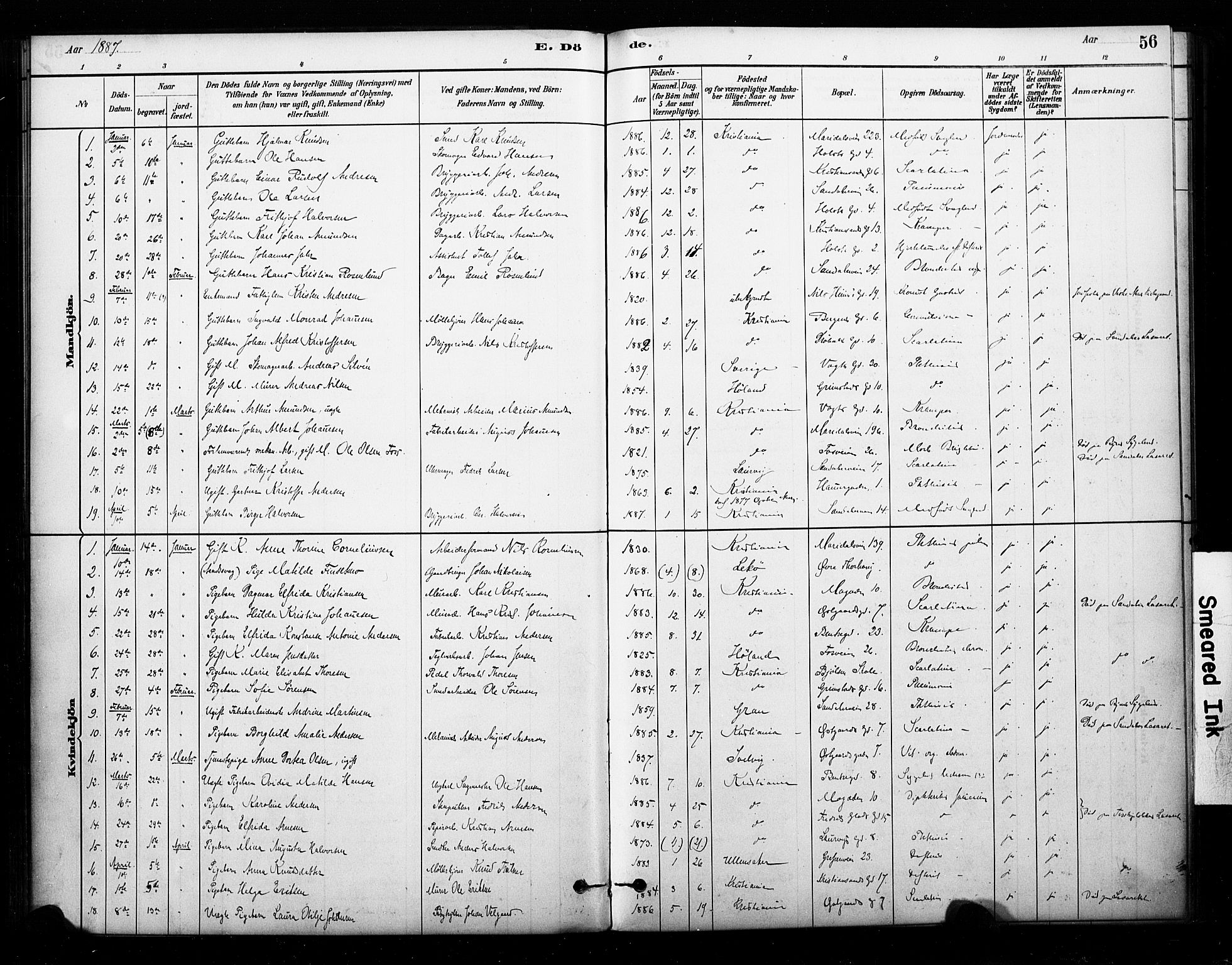 Sagene prestekontor Kirkebøker, SAO/A-10796/F/L0003: Parish register (official) no. 3, 1880-1922, p. 56