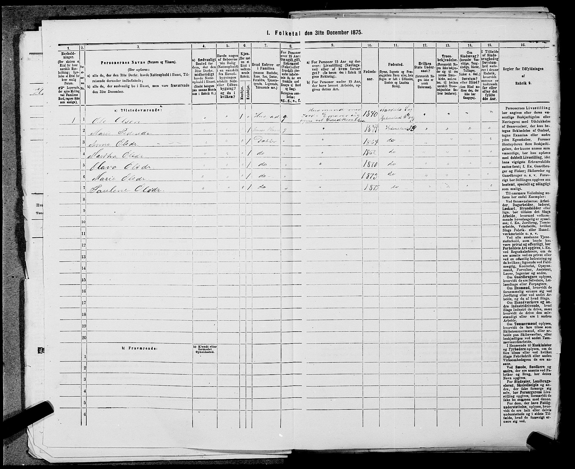 SAST, 1875 census for 1133P Hjelmeland, 1875, p. 582