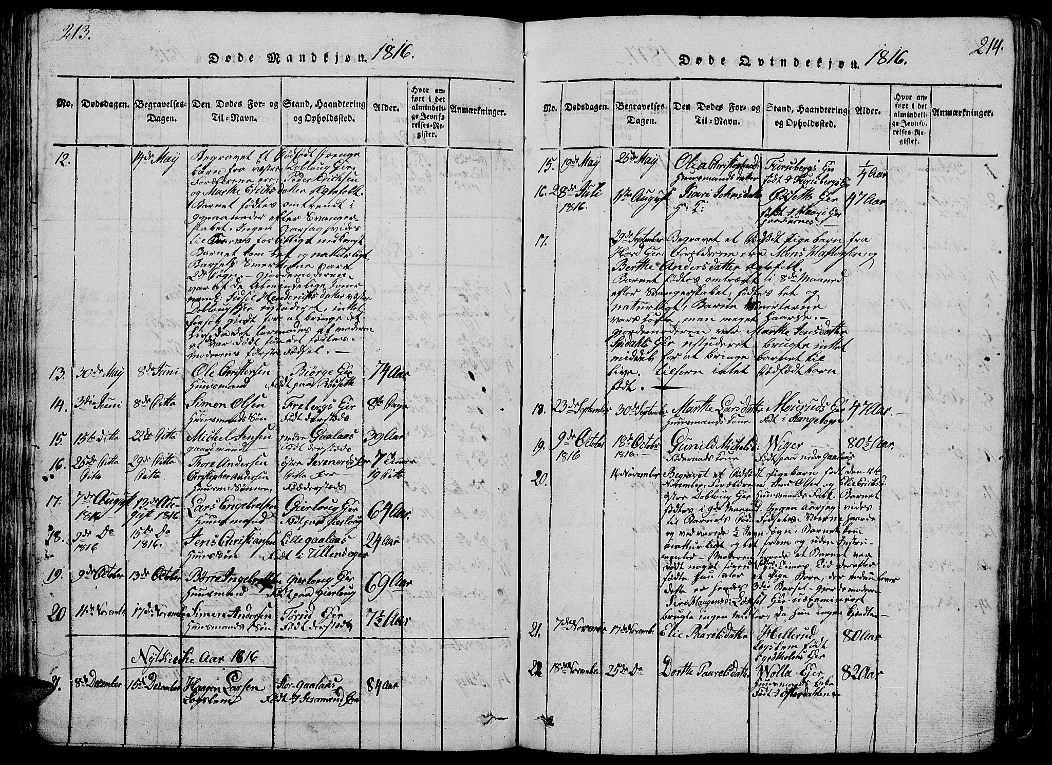 Vang prestekontor, Hedmark, SAH/PREST-008/H/Ha/Hab/L0005: Parish register (copy) no. 5, 1815-1836, p. 213-214