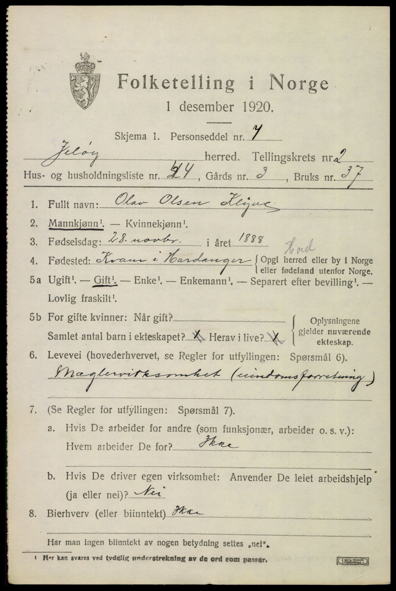 SAO, 1920 census for Moss land district, 1920, p. 2693