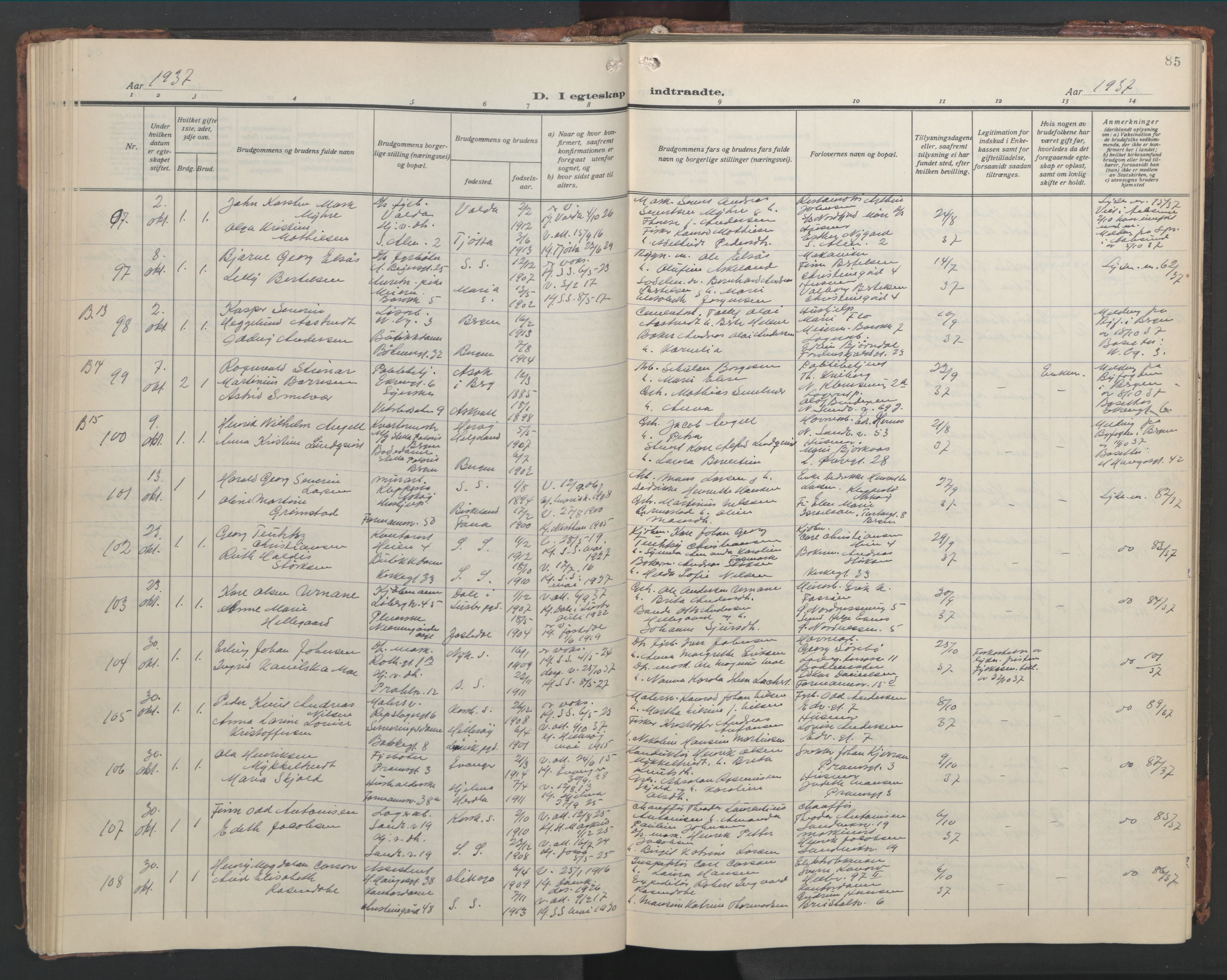 Sandviken Sokneprestembete, AV/SAB-A-77601/H/Hb/L0015: Parish register (copy) no. D 2, 1929-1953, p. 84b-85a