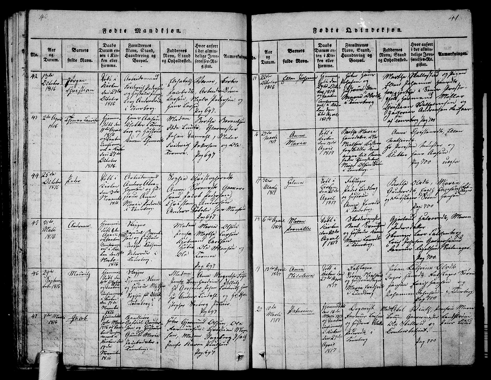 Tønsberg kirkebøker, AV/SAKO-A-330/G/Ga/L0001: Parish register (copy) no. 1, 1813-1826, p. 40-41