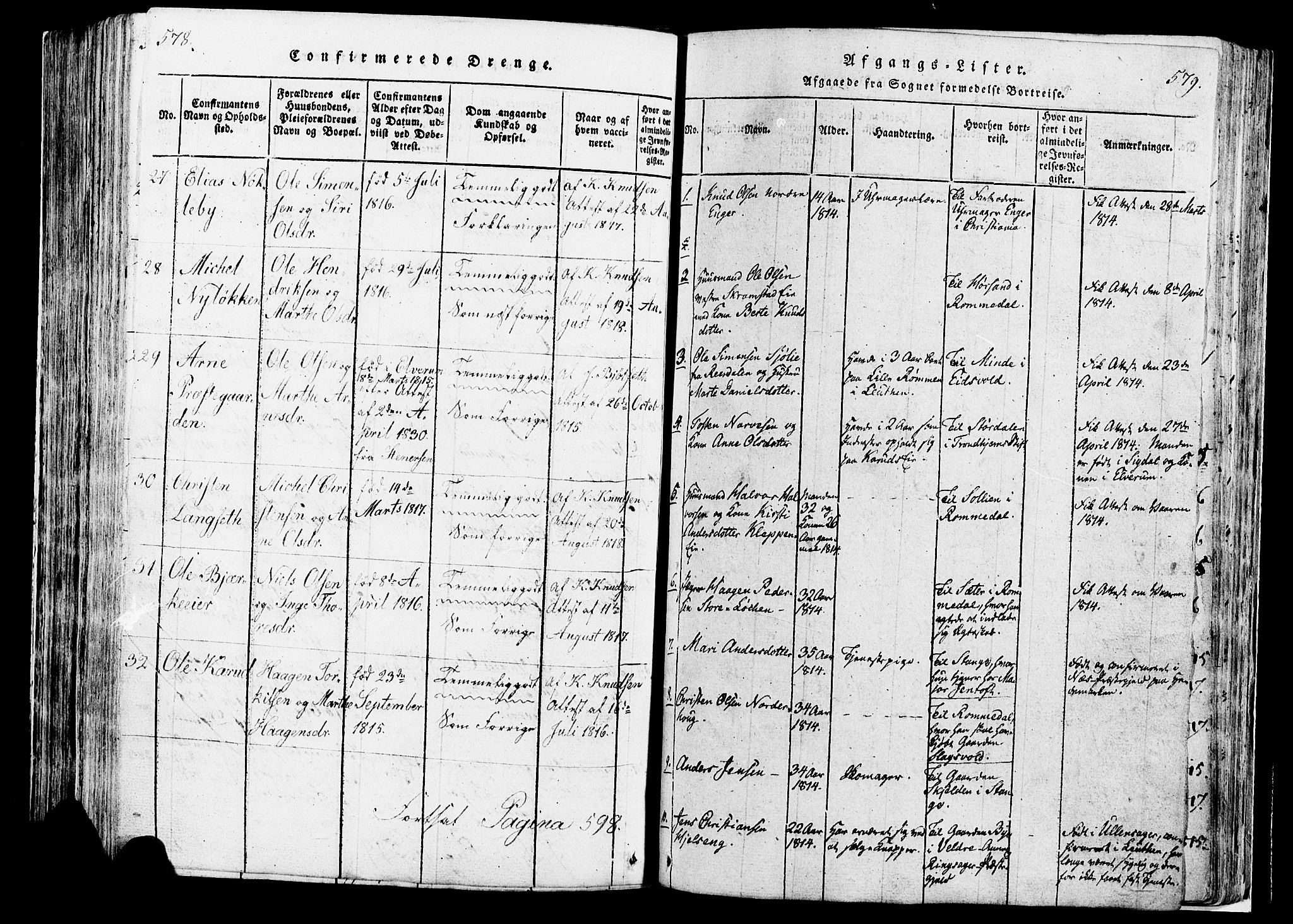 Løten prestekontor, SAH/PREST-022/K/Ka/L0005: Parish register (official) no. 5, 1814-1832, p. 578-579