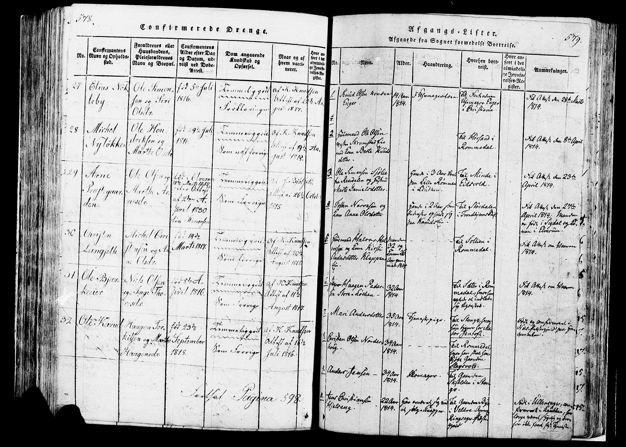 Løten prestekontor, AV/SAH-PREST-022/K/Ka/L0005: Parish register (official) no. 5, 1814-1832, p. 578-579