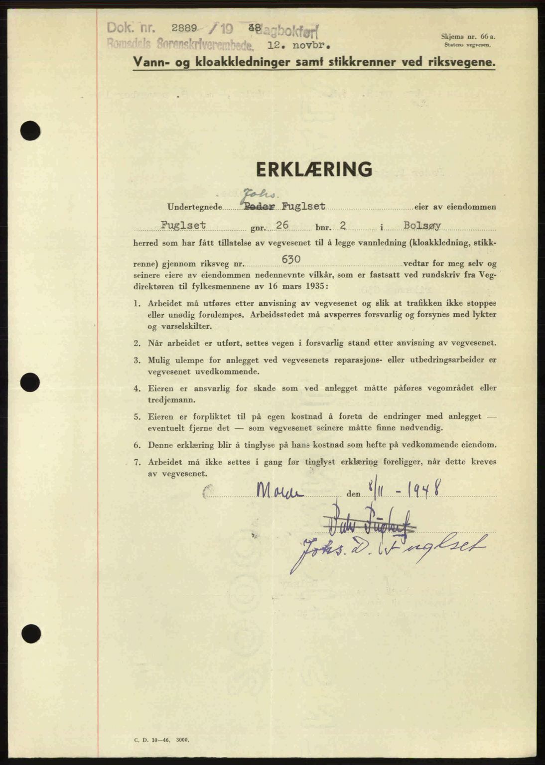 Romsdal sorenskriveri, AV/SAT-A-4149/1/2/2C: Mortgage book no. A27, 1948-1948, Diary no: : 2889/1948