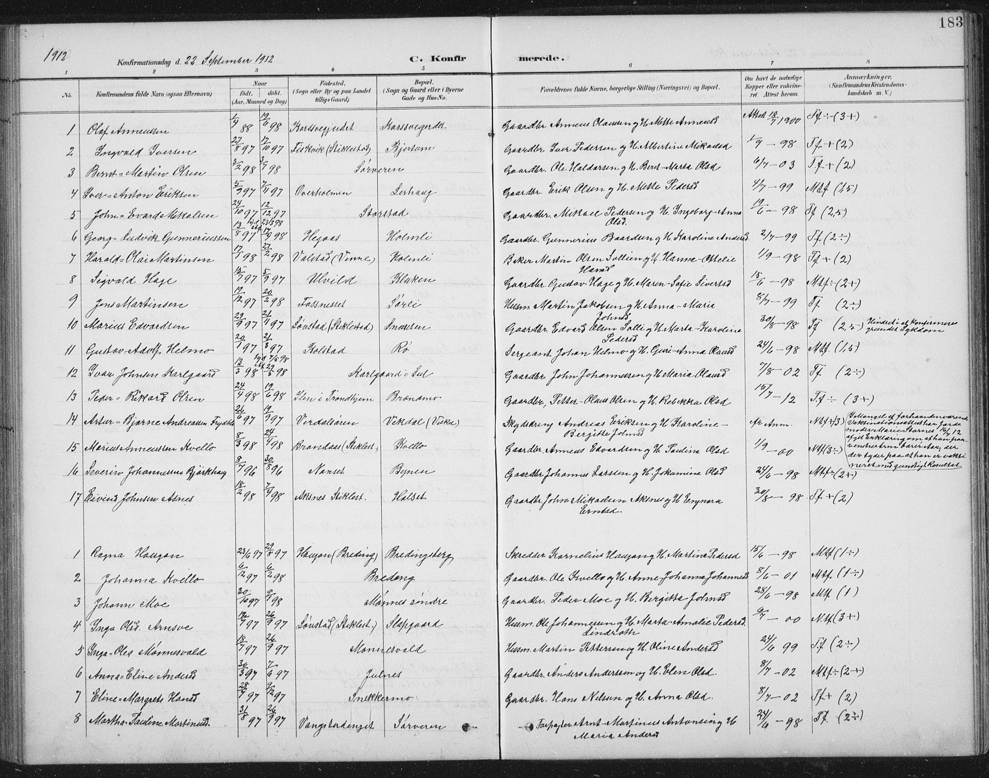 Ministerialprotokoller, klokkerbøker og fødselsregistre - Nord-Trøndelag, SAT/A-1458/724/L0269: Parish register (copy) no. 724C05, 1899-1920, p. 183