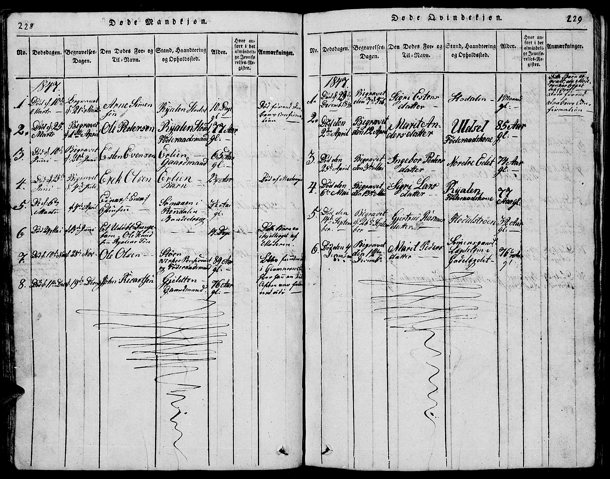 Tolga prestekontor, AV/SAH-PREST-062/L/L0001: Parish register (copy) no. 1, 1814-1877, p. 228-229