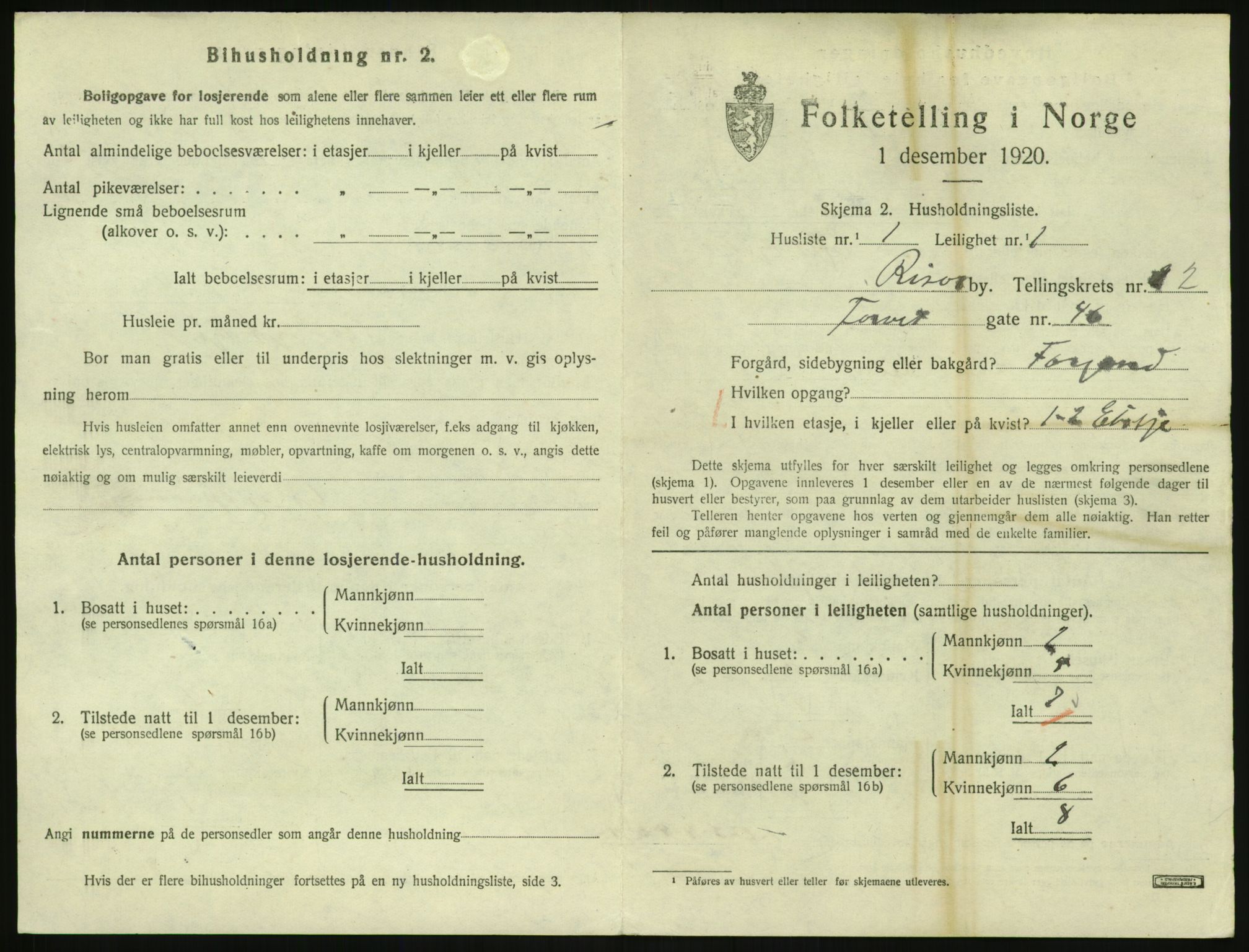 SAK, 1920 census for Risør, 1920, p. 1943