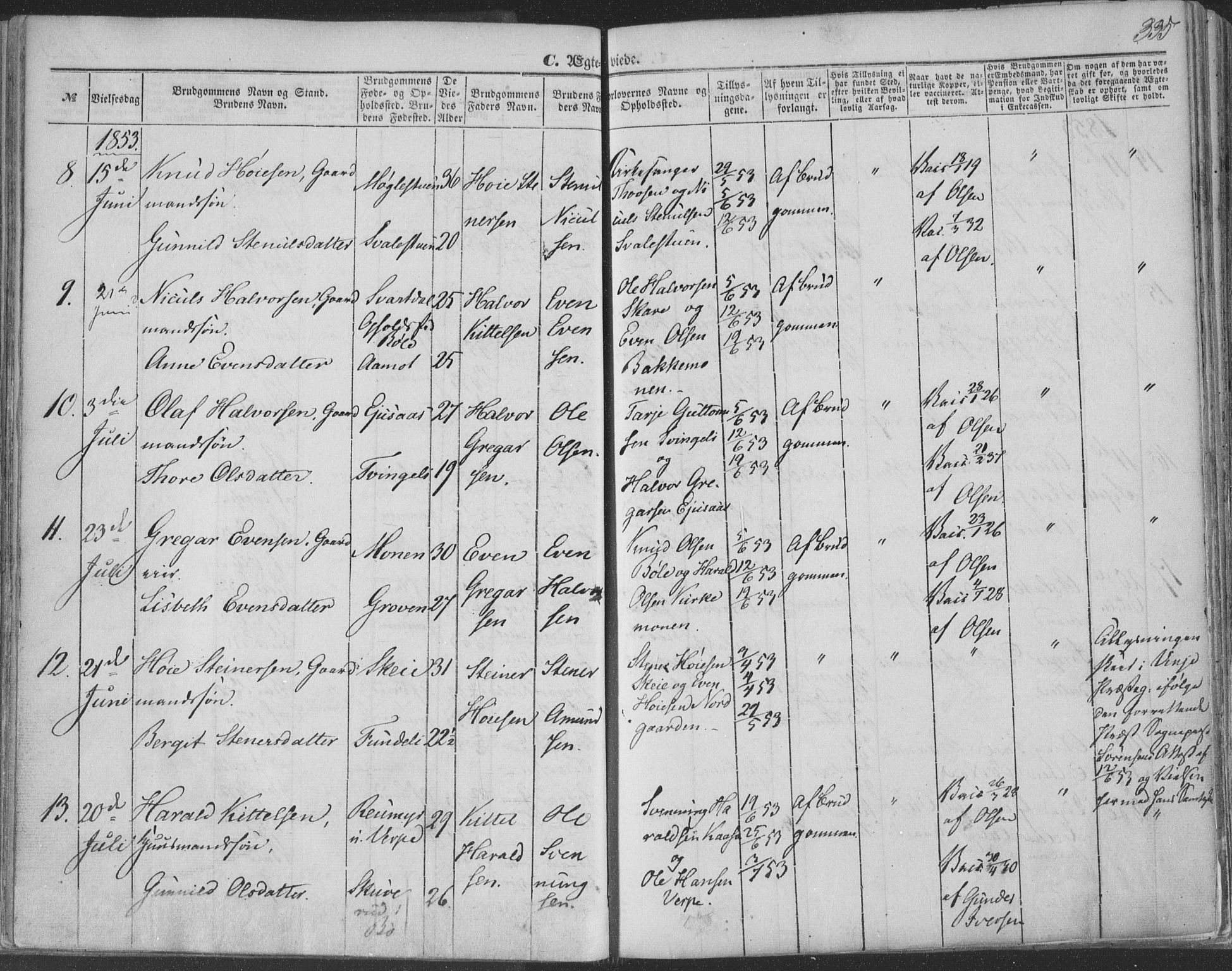 Seljord kirkebøker, AV/SAKO-A-20/F/Fa/L012b: Parish register (official) no. I 12B, 1850-1865, p. 335