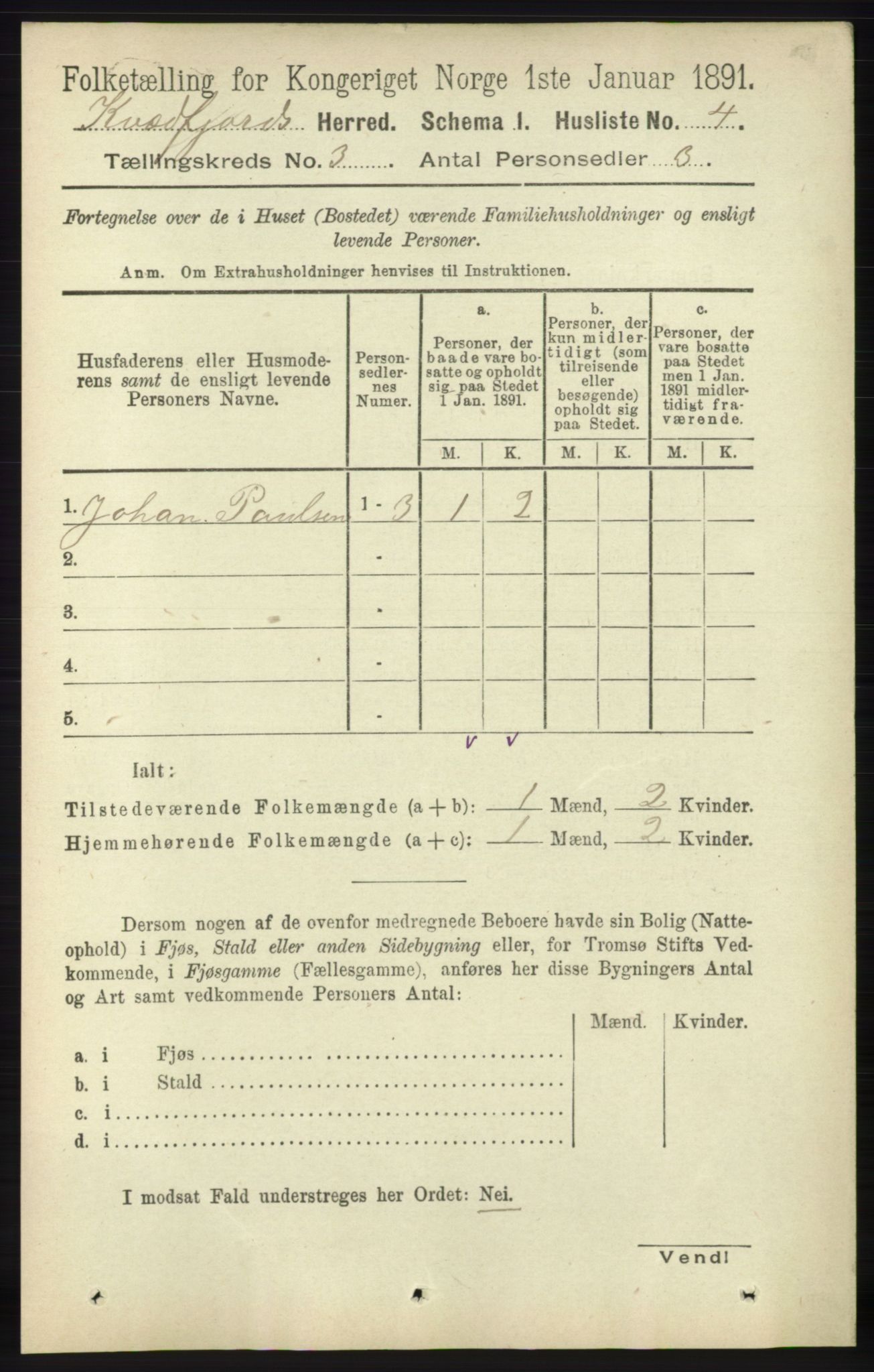 RA, 1891 census for 1911 Kvæfjord, 1891, p. 1224