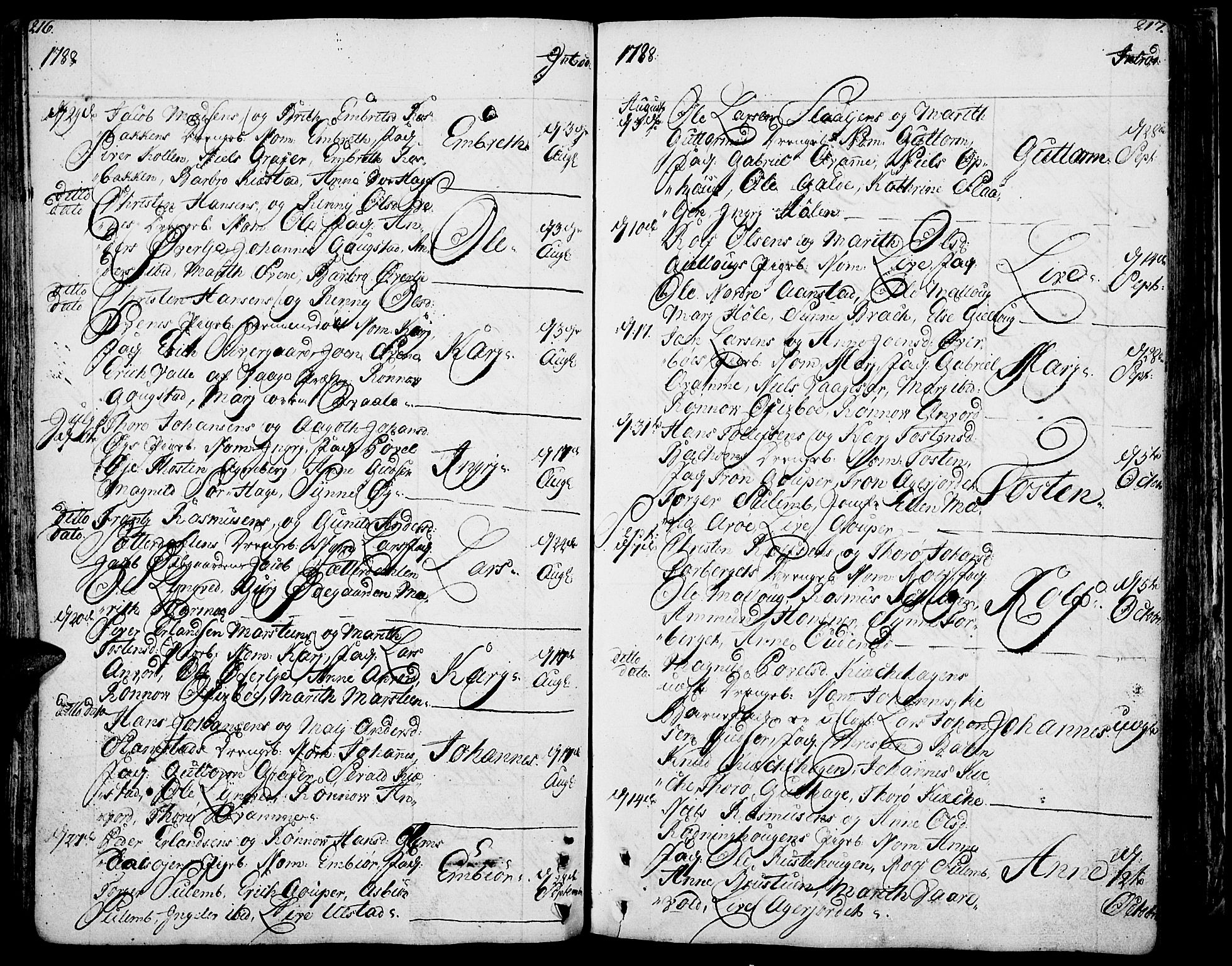 Lom prestekontor, SAH/PREST-070/K/L0002: Parish register (official) no. 2, 1749-1801, p. 216-217