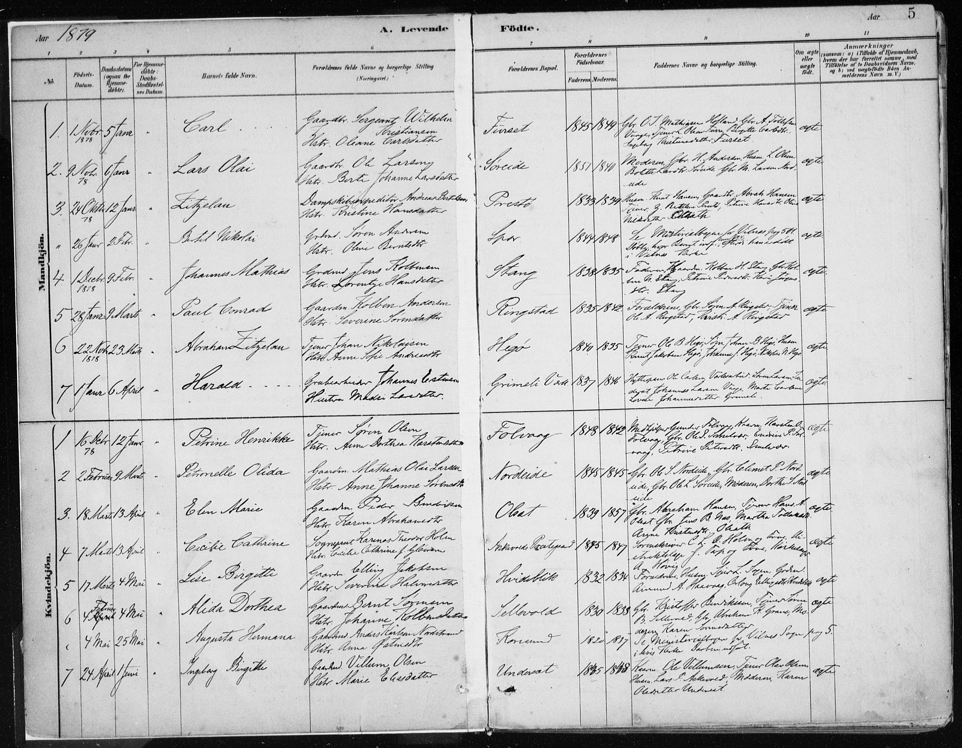 Askvoll sokneprestembete, SAB/A-79501/H/Haa/Haab/L0002: Parish register (official) no. B 2, 1879-1909, p. 5