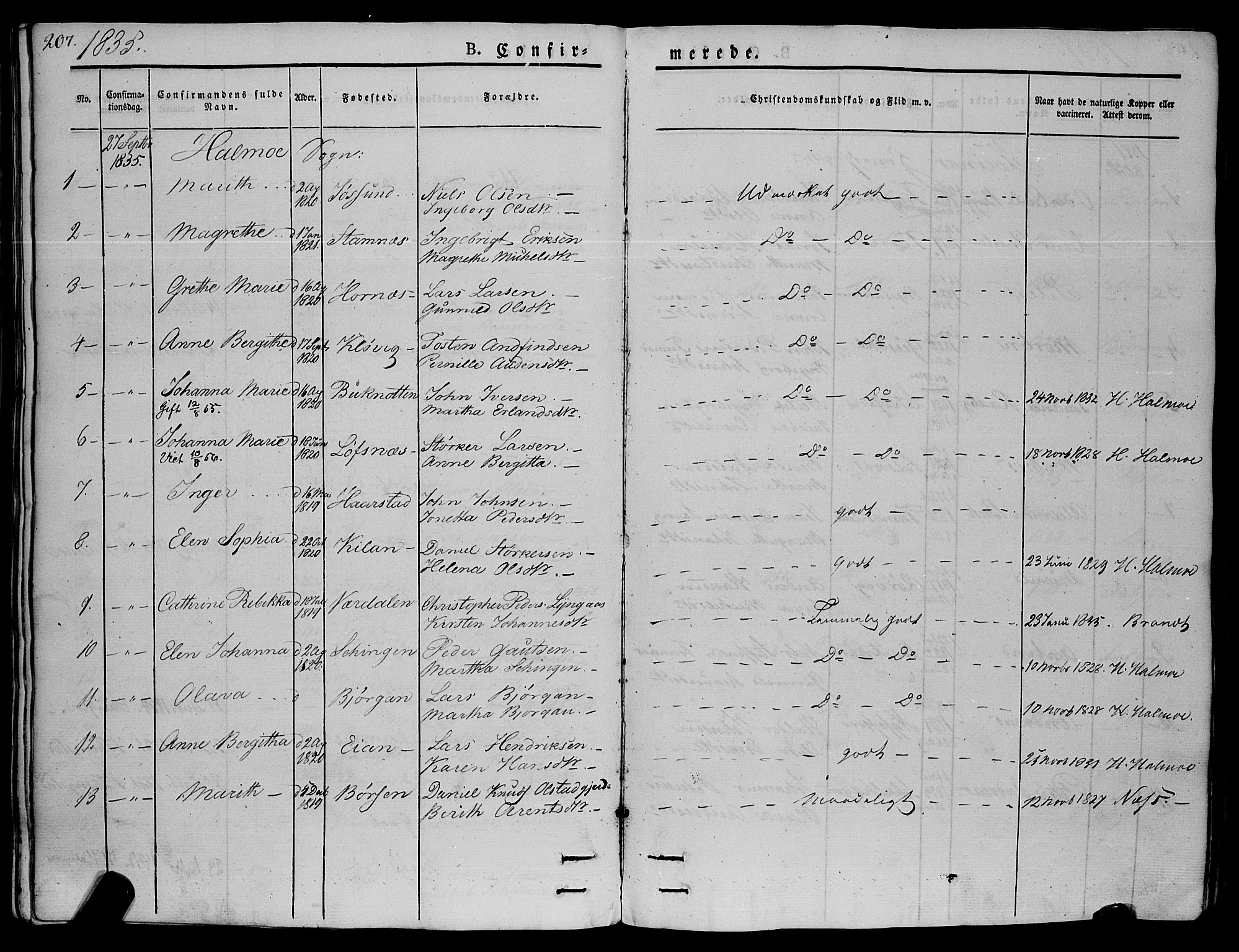 Ministerialprotokoller, klokkerbøker og fødselsregistre - Nord-Trøndelag, SAT/A-1458/773/L0614: Parish register (official) no. 773A05, 1831-1856, p. 207