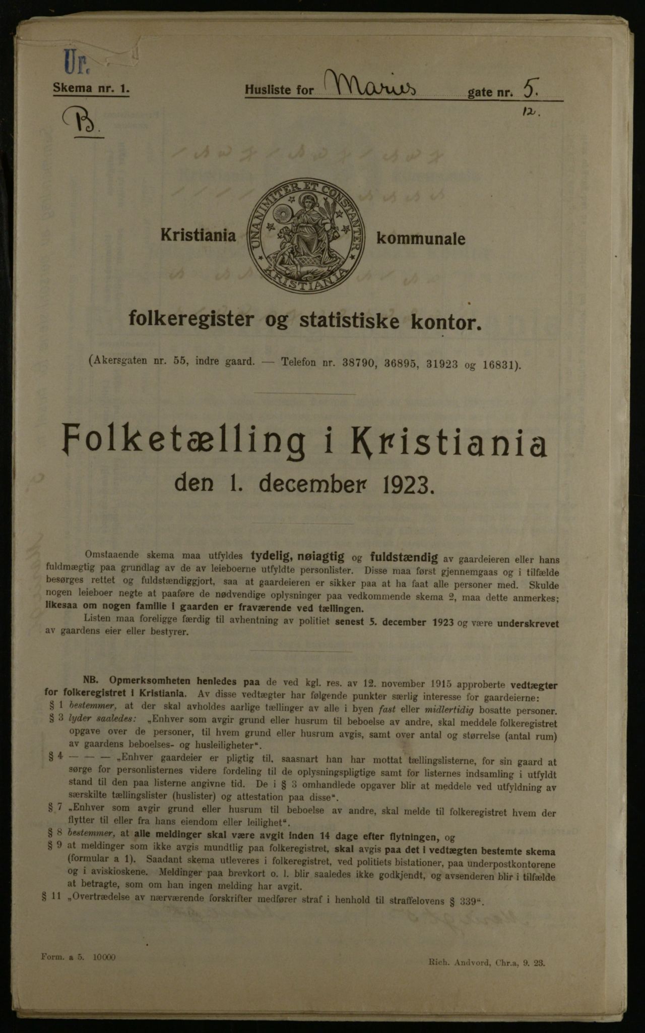 OBA, Municipal Census 1923 for Kristiania, 1923, p. 69640