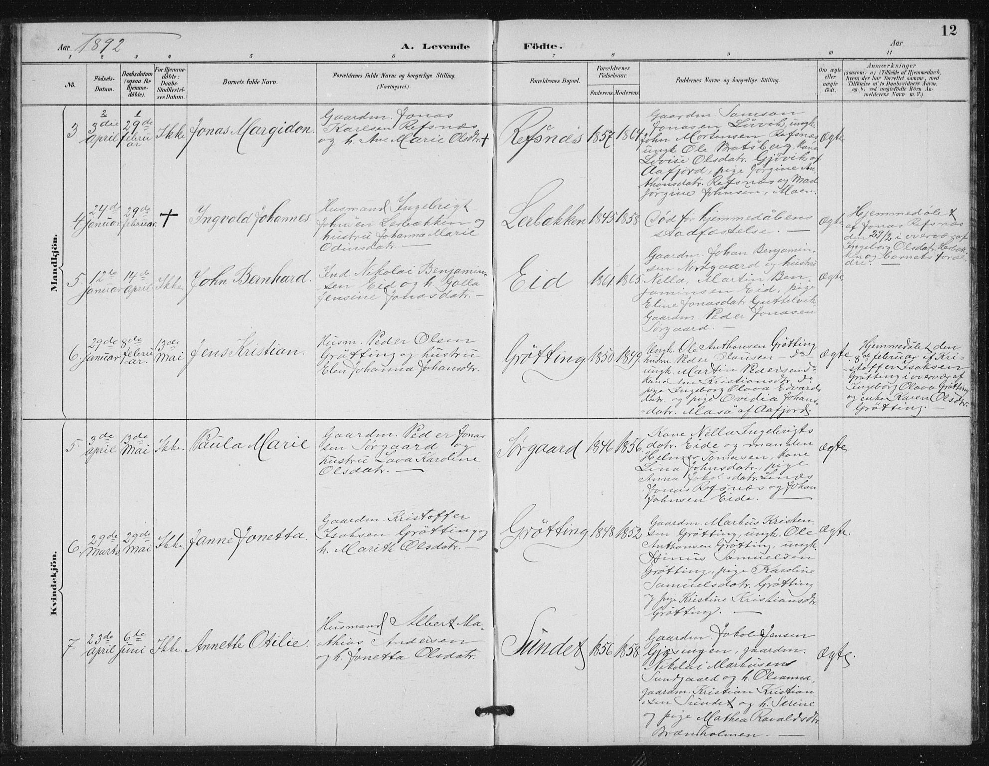 Ministerialprotokoller, klokkerbøker og fødselsregistre - Sør-Trøndelag, AV/SAT-A-1456/656/L0698: Parish register (copy) no. 656C04, 1890-1904, p. 12