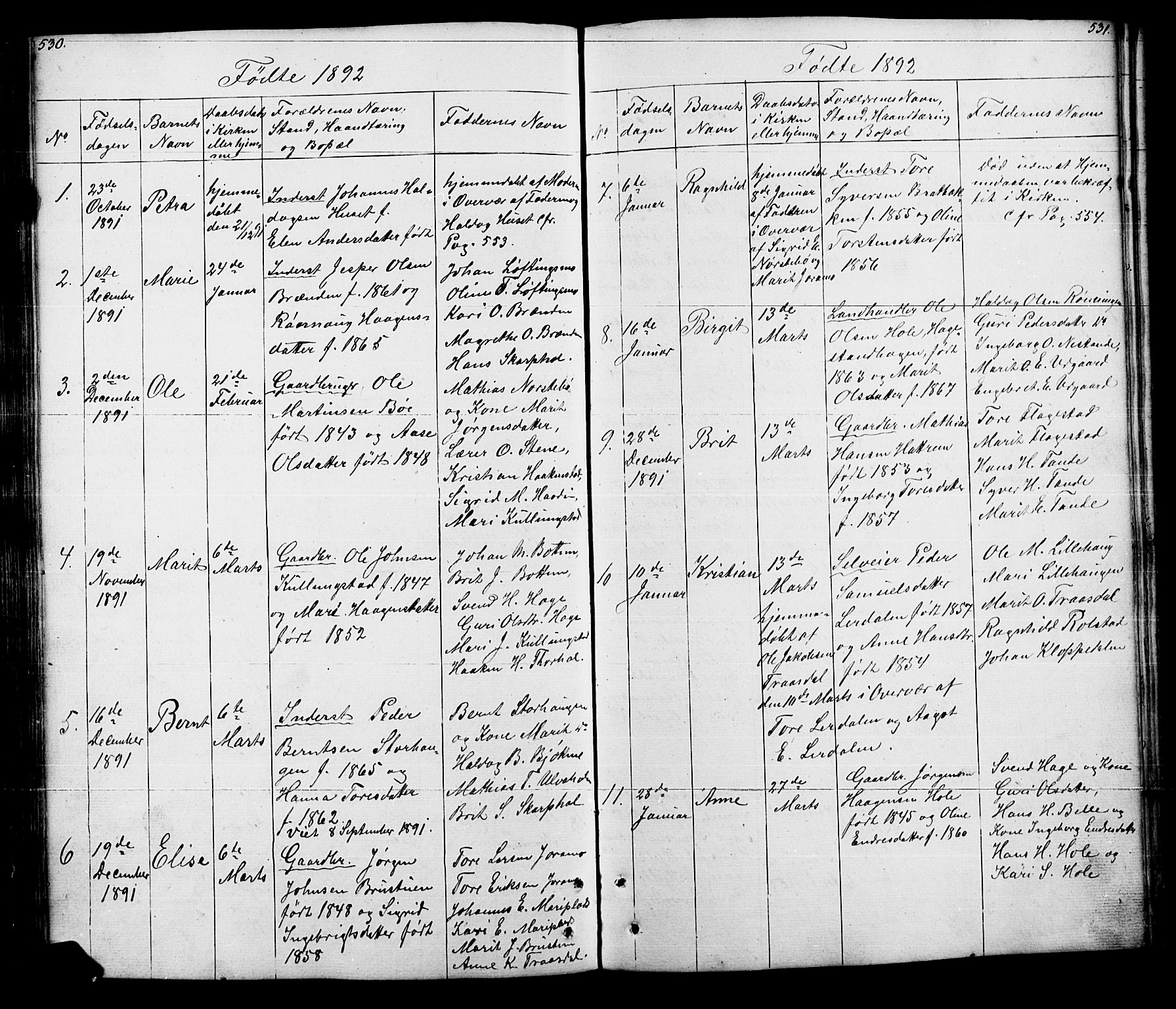 Lesja prestekontor, SAH/PREST-068/H/Ha/Hab/L0005: Parish register (copy) no. 5, 1850-1894, p. 530-531