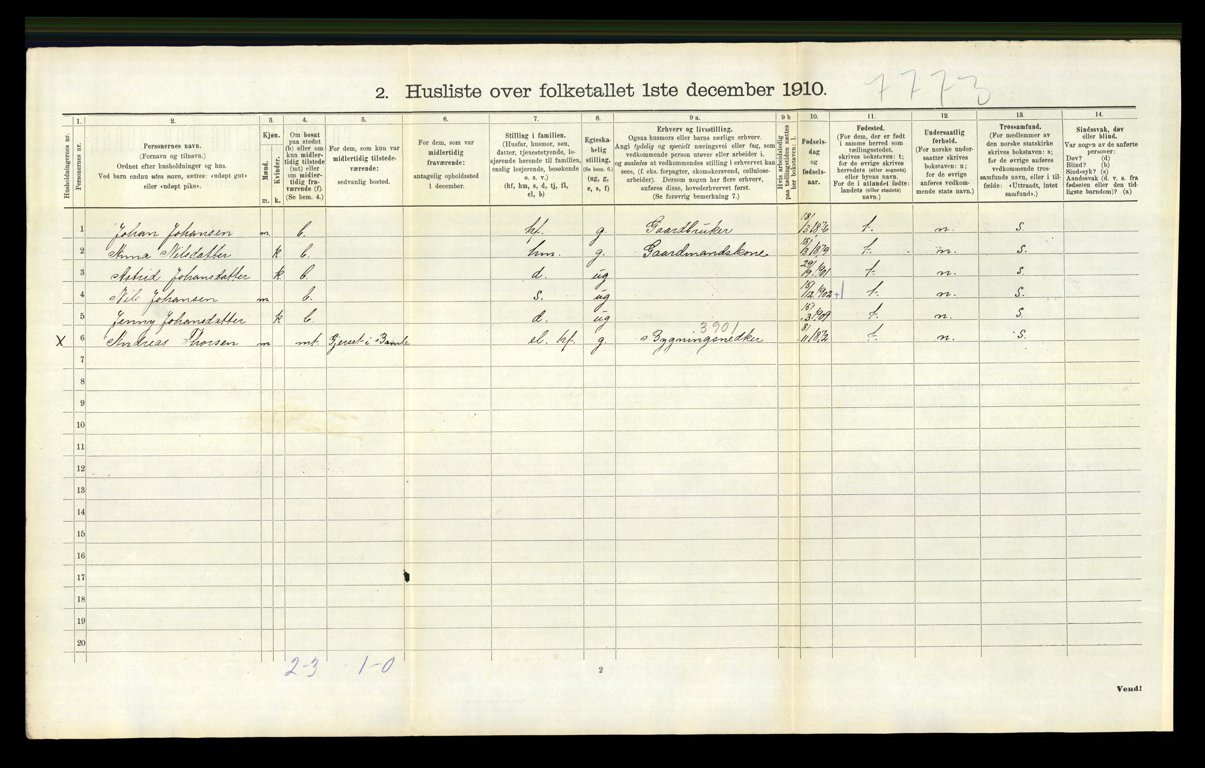 RA, 1910 census for Bamble, 1910, p. 1563