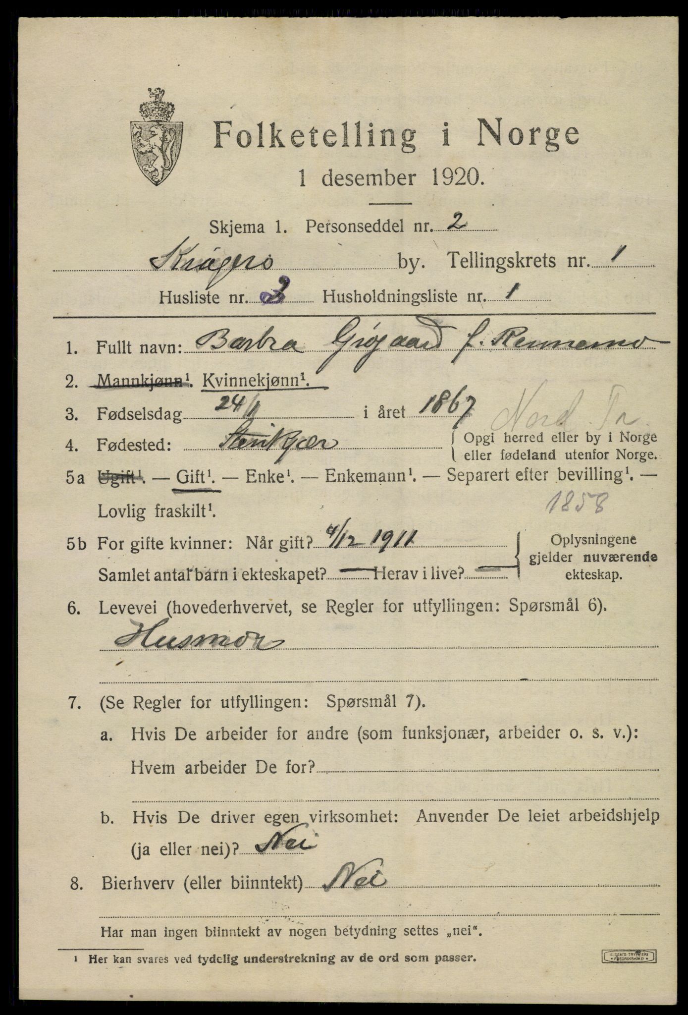 SAKO, 1920 census for Kragerø, 1920, p. 4391