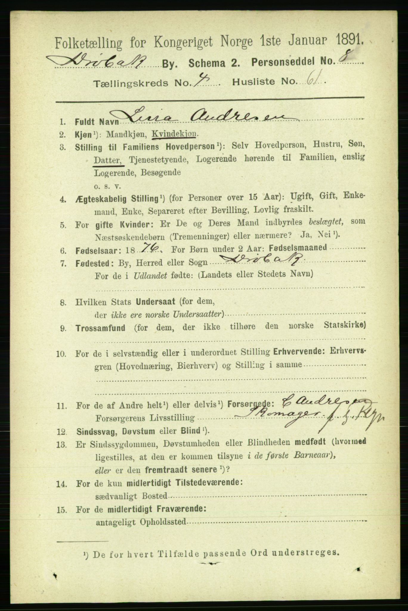 RA, 1891 census for 0203 Drøbak, 1891, p. 2914