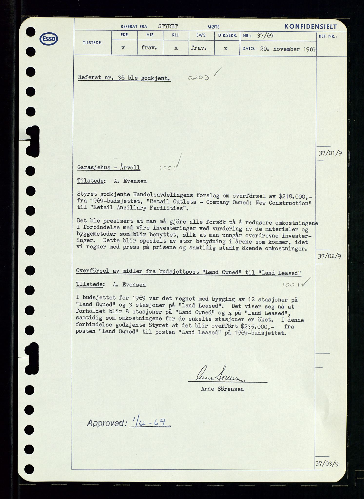 Pa 0982 - Esso Norge A/S, AV/SAST-A-100448/A/Aa/L0003/0001: Den administrerende direksjon Board minutes (styrereferater) og Bedriftforsamlingsprotokoll / Den administrerende direksjon Board minutes (styrereferater), 1969, p. 42