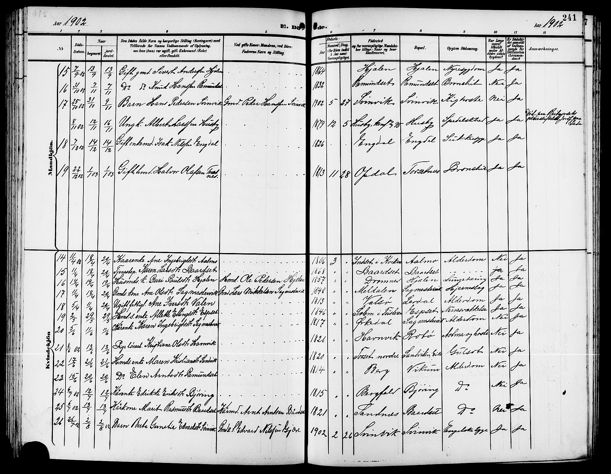 Ministerialprotokoller, klokkerbøker og fødselsregistre - Møre og Romsdal, AV/SAT-A-1454/578/L0910: Parish register (copy) no. 578C03, 1900-1921, p. 241