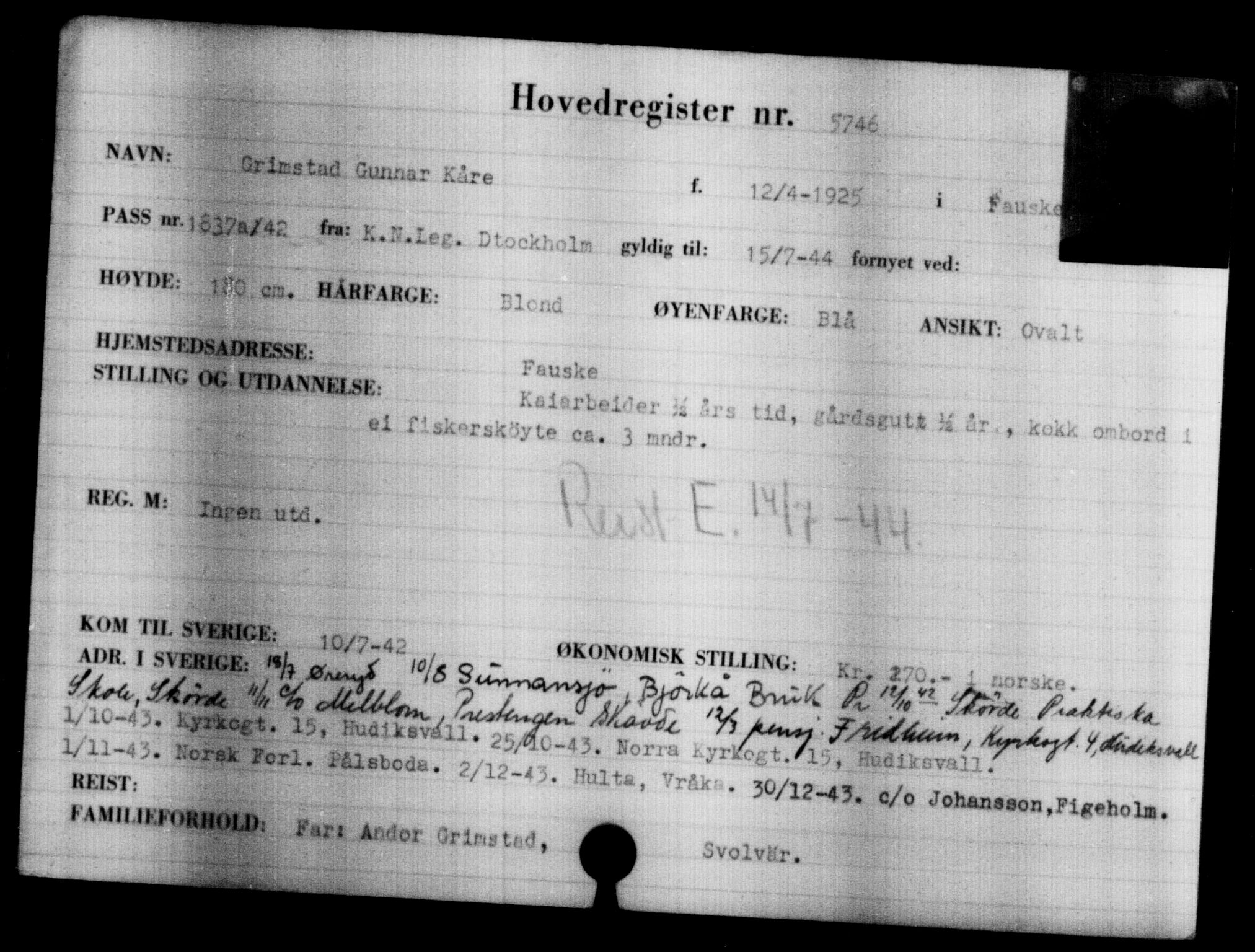 Den Kgl. Norske Legasjons Flyktningskontor, AV/RA-S-6753/V/Va/L0004: Kjesäterkartoteket.  Flyktningenr. 3496-6610, 1940-1945, p. 2609