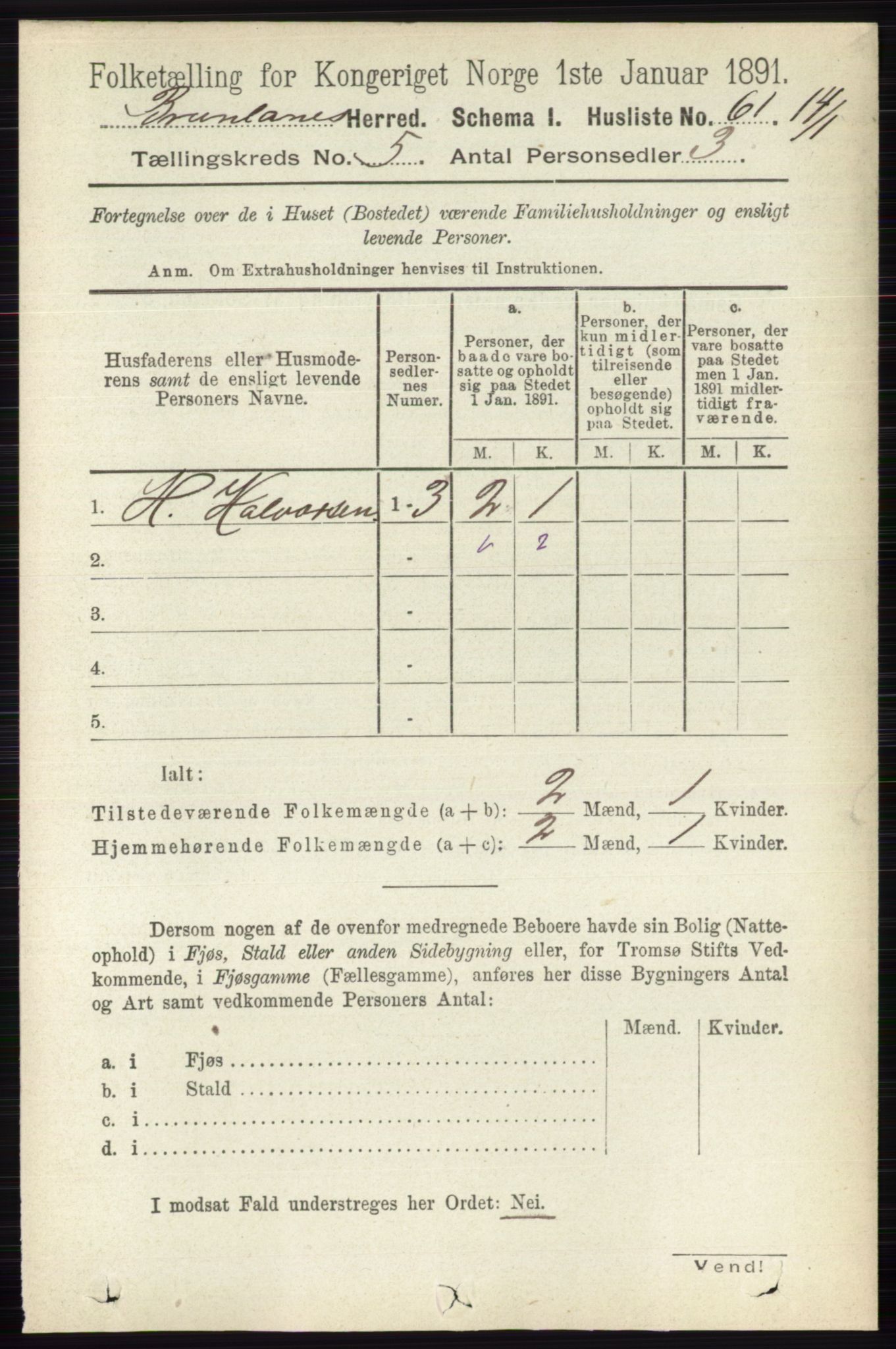 RA, 1891 census for 0726 Brunlanes, 1891, p. 2230