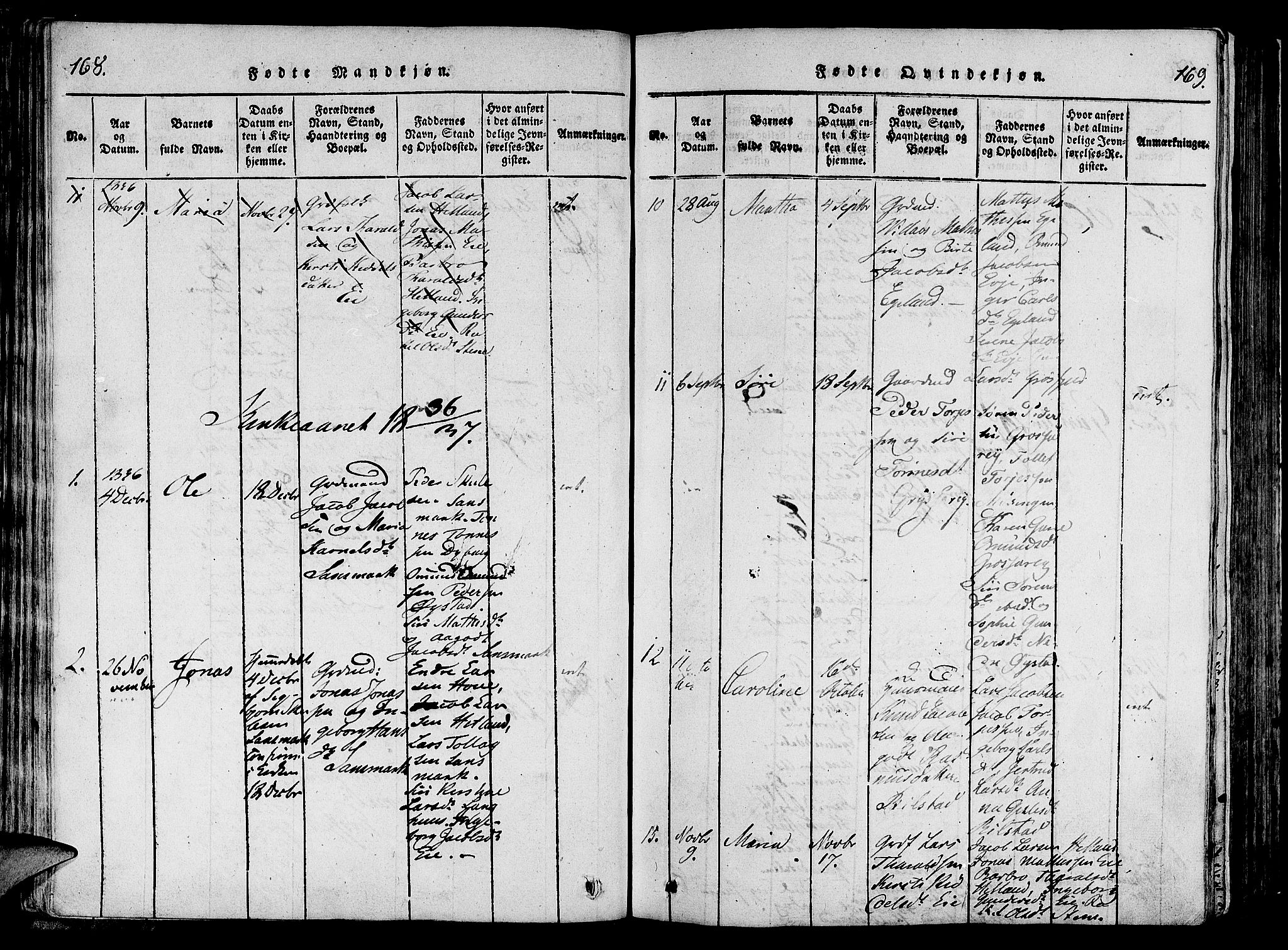 Lund sokneprestkontor, SAST/A-101809/S06/L0006: Parish register (official) no. A 6, 1816-1839, p. 168-169